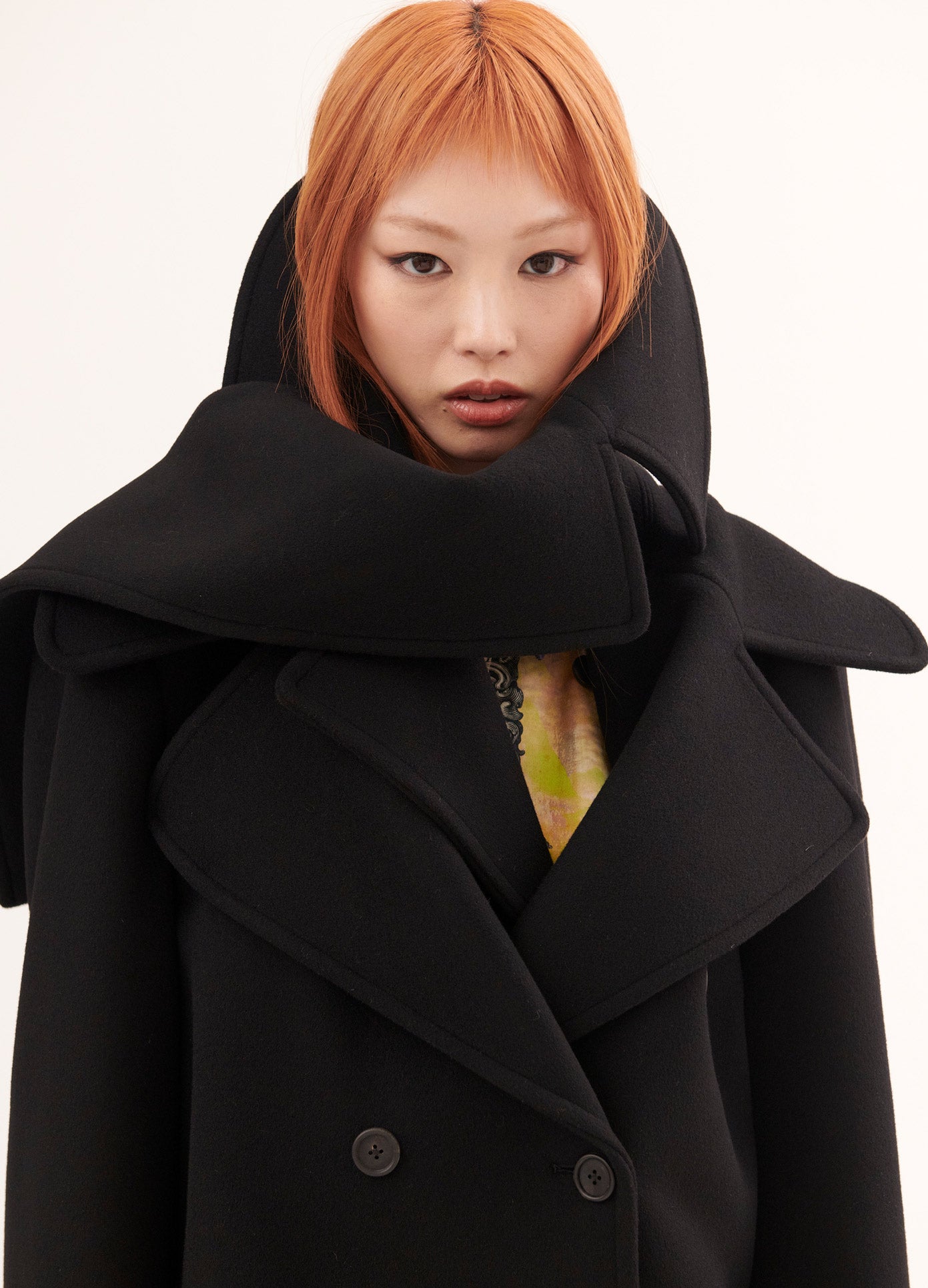 MONSE Double Collar Jacket in Black on Model Front Detail View