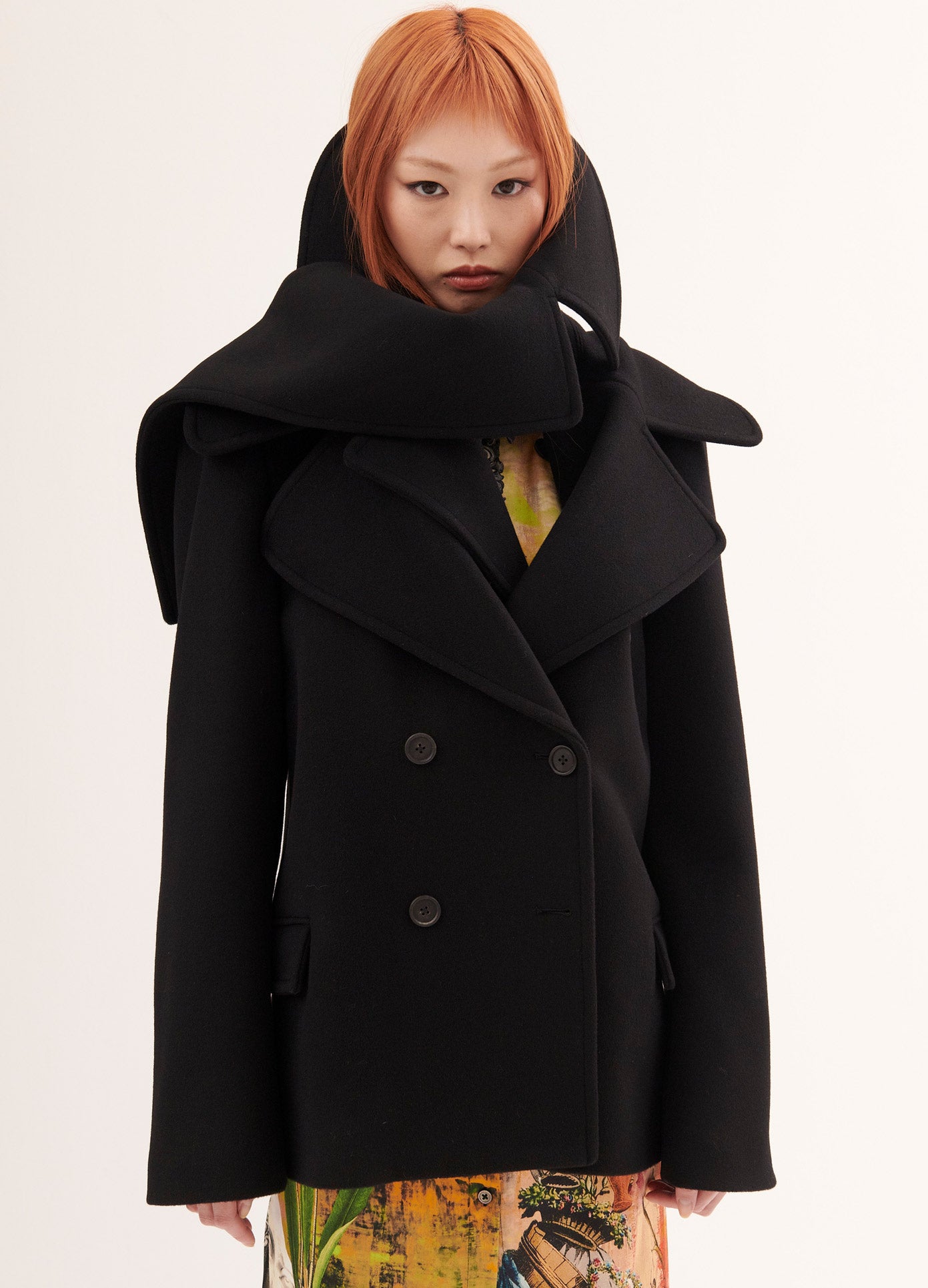 MONSE Double Collar Jacket in Black on Model Front View