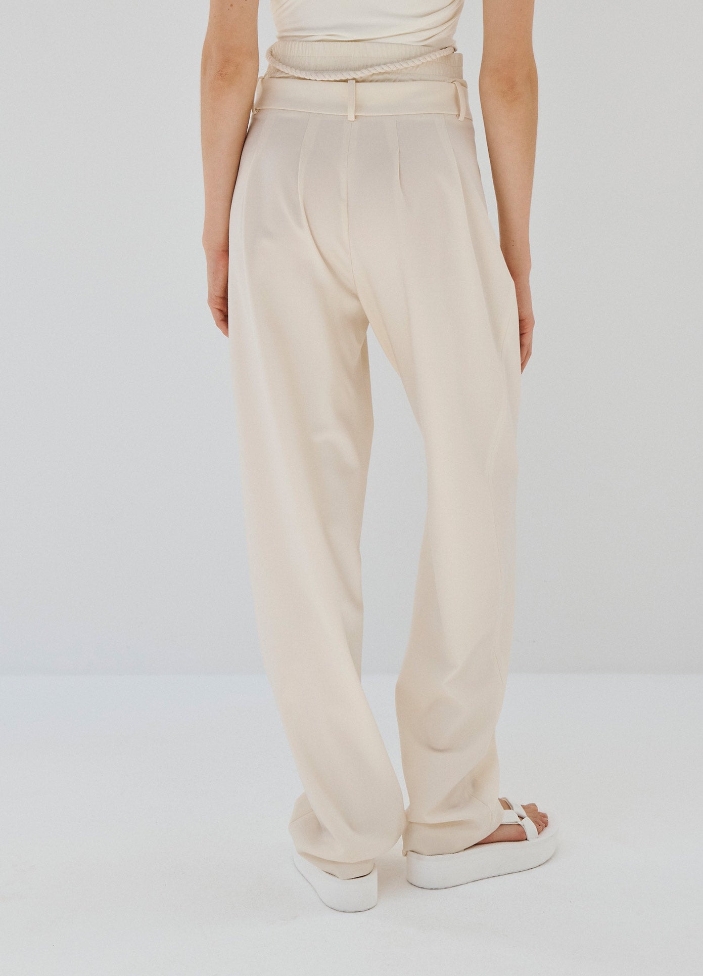 MONSE Double Waistband Trouser in Ivory on Model Back Detail View