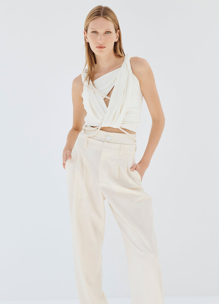 Double Waistband Trouser in Ivory