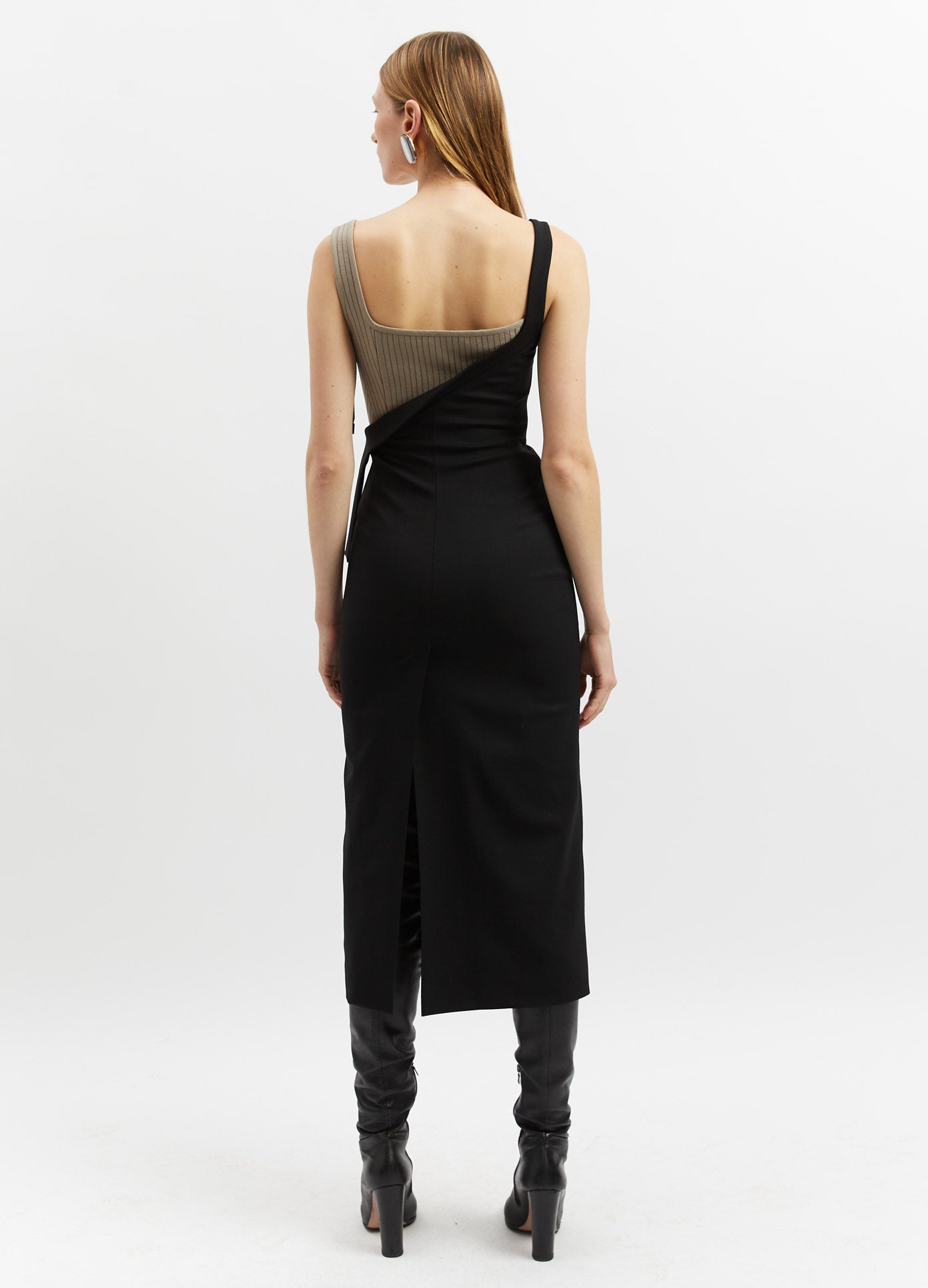 MONSE Falling Front Bustier Dress in Black Multi on Model Full Back View