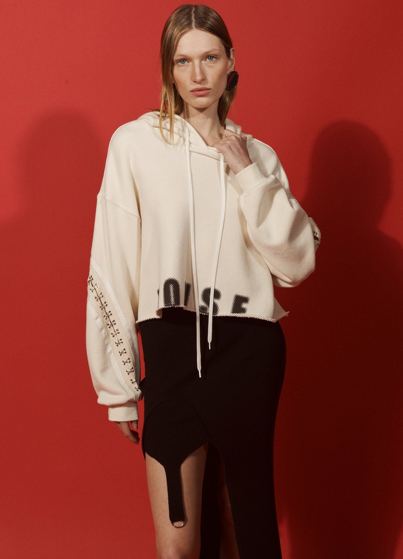 MONSE Garter Knit Skirt in Black on Model Lookbook Front View