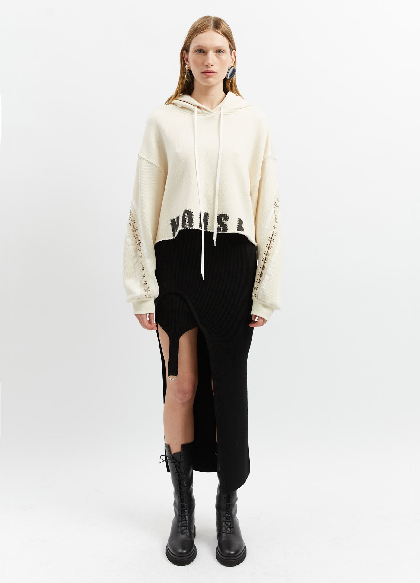 MONSE Garter Knit Skirt in Black on Model Full Front View