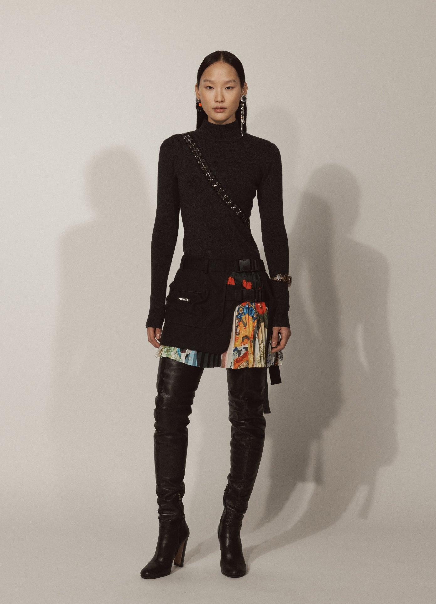 MONSE Hook and Eye Fitted Knit Top in Charcoal on Model Front View