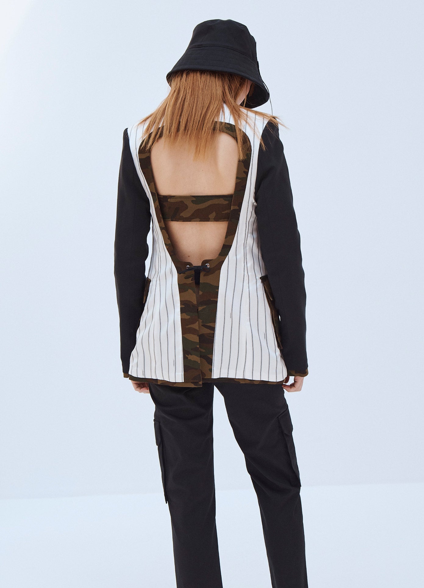 Monse Inside Out Back Cut Out Jacket in Black and Camo 6