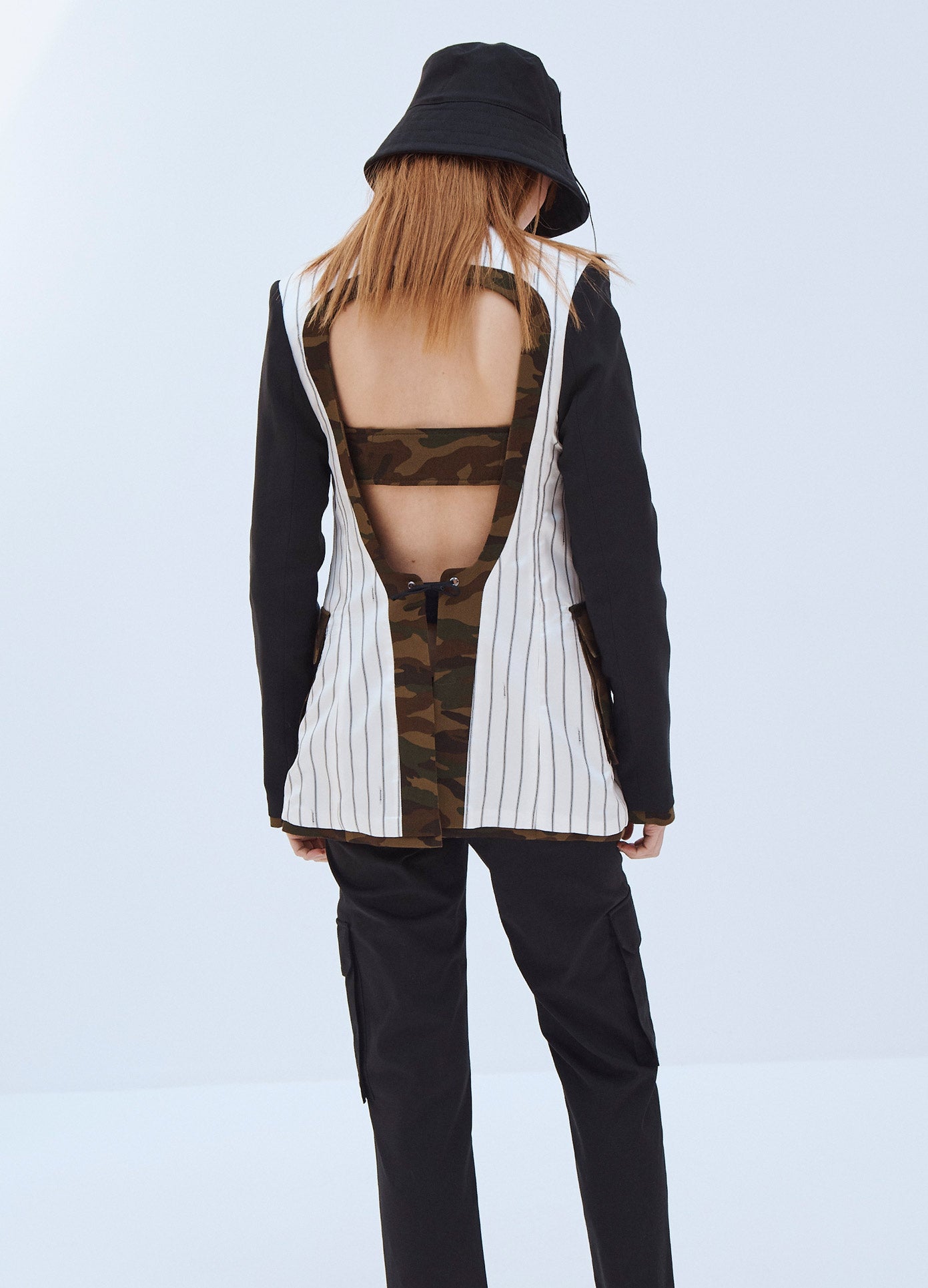 MONSE Inside Out Back Cut Out Jacket on Model Back View