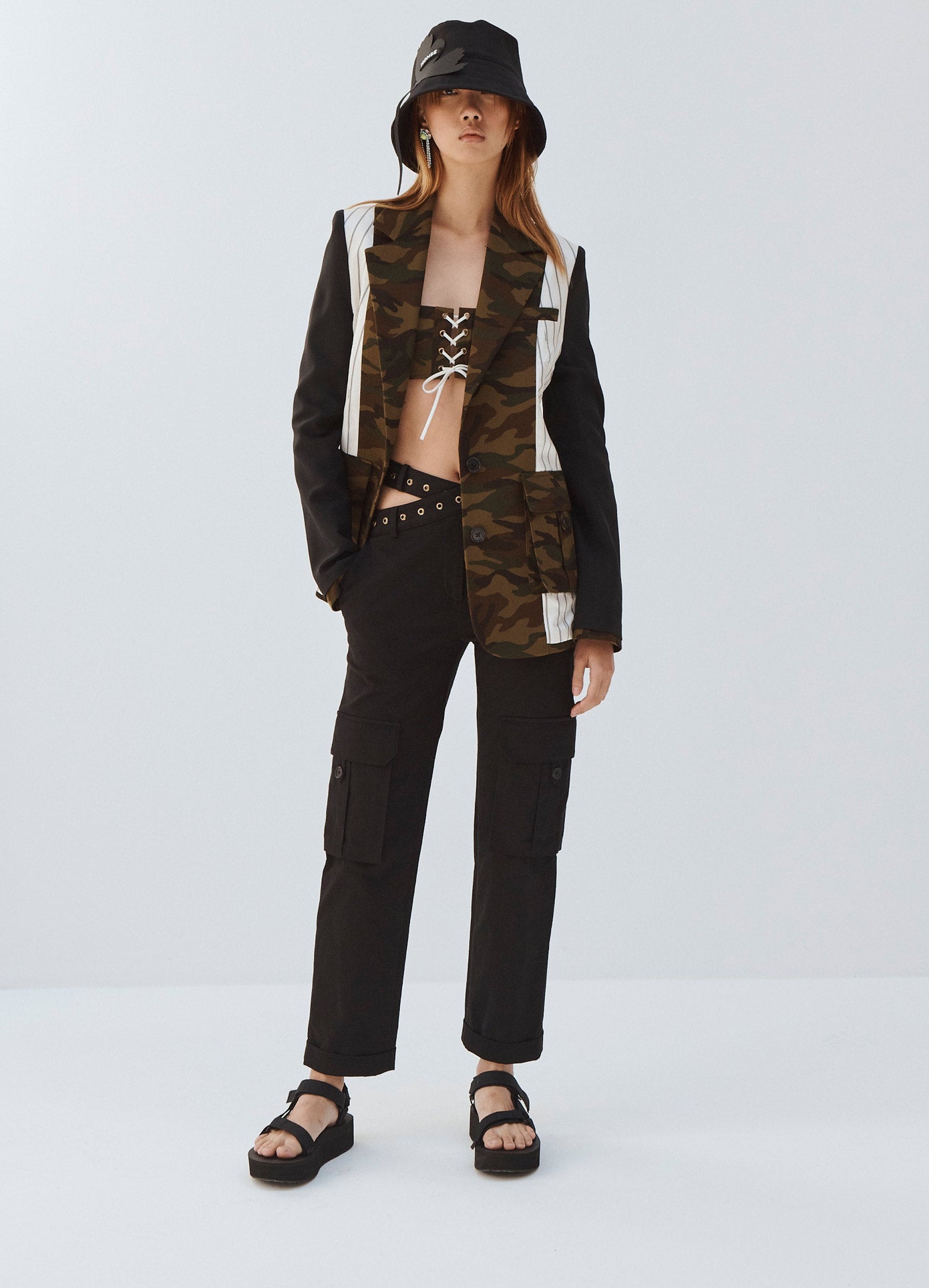 Monse Inside Out Back Cut Out Jacket in Black and Camo 6