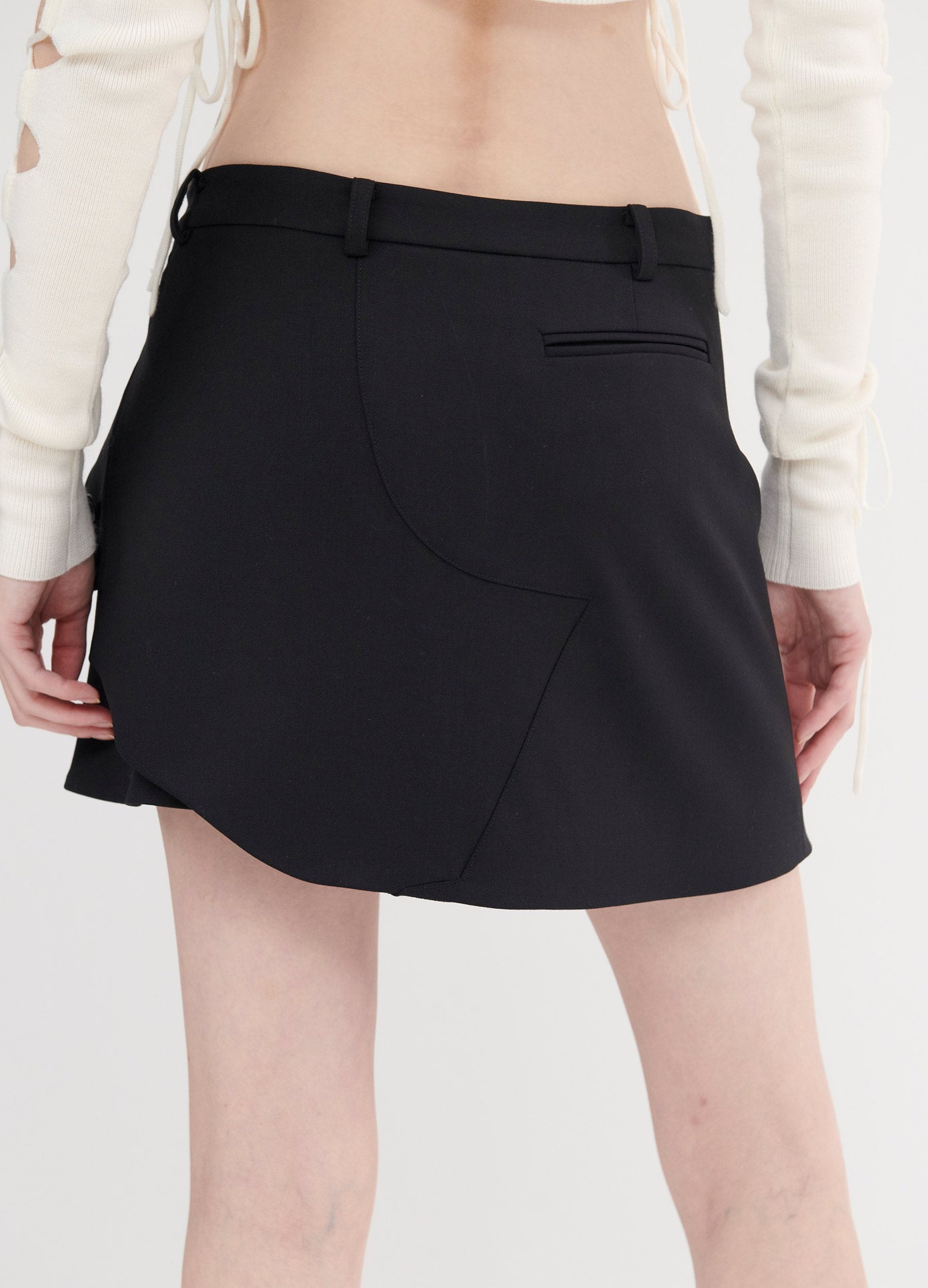 MONSE Jacket Detail Mini Skirt in Black on Model Back Detail View