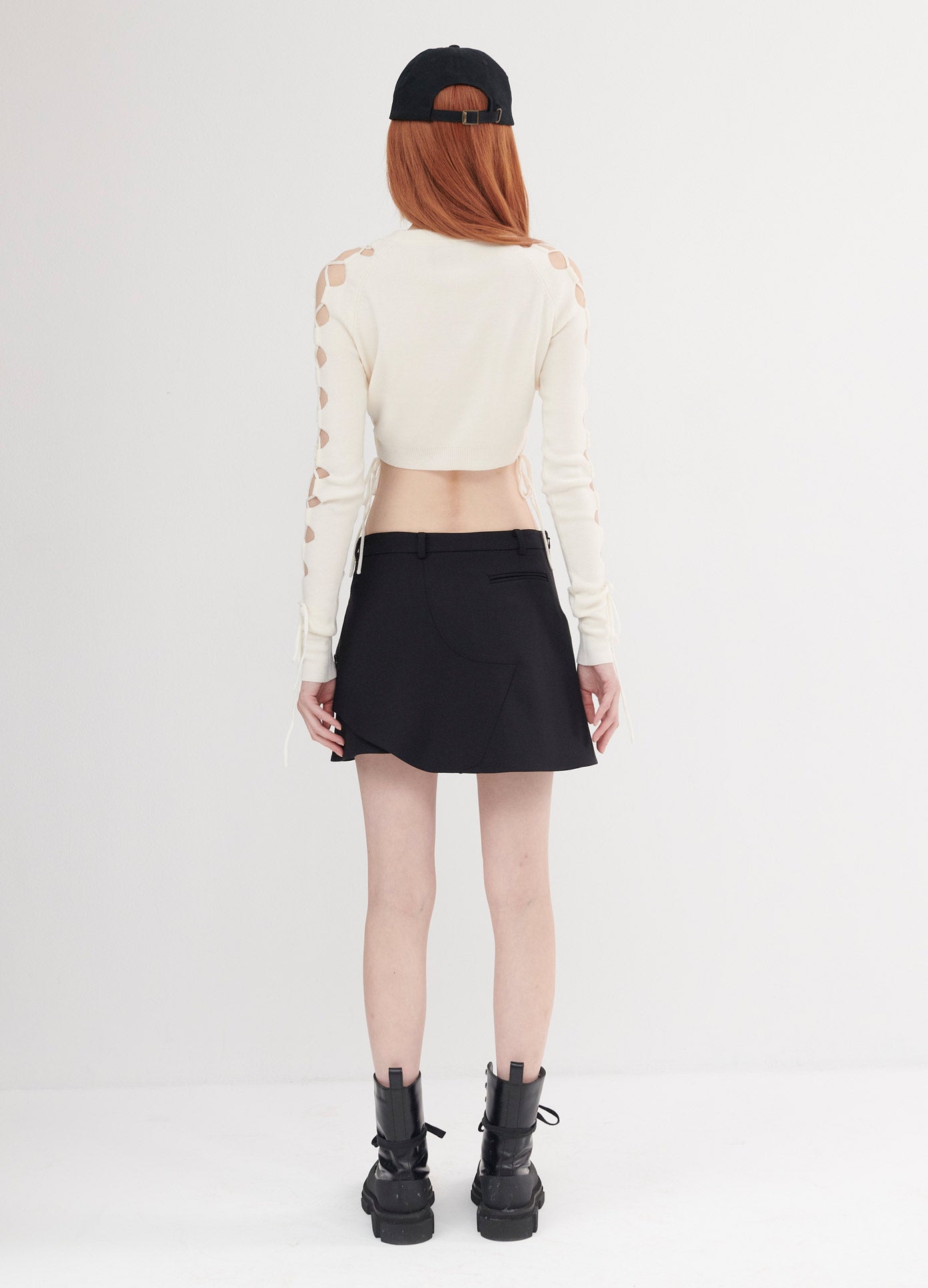 MONSE Jacket Detail Mini Skirt in Black on Model Back View