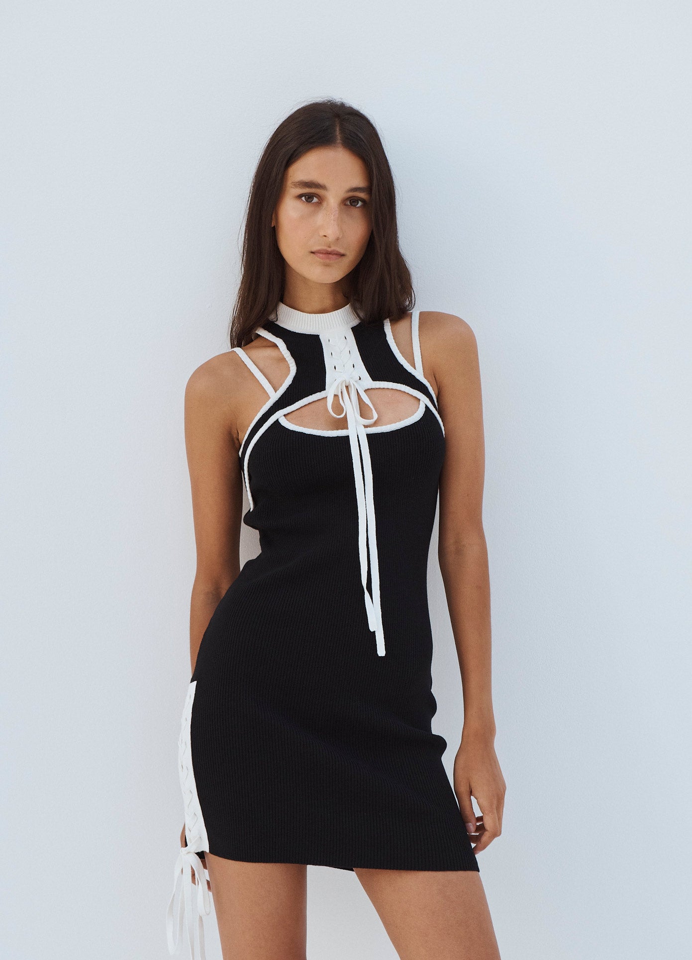 MONSE Knit Halter Mini Dress on Model Front Alternate View