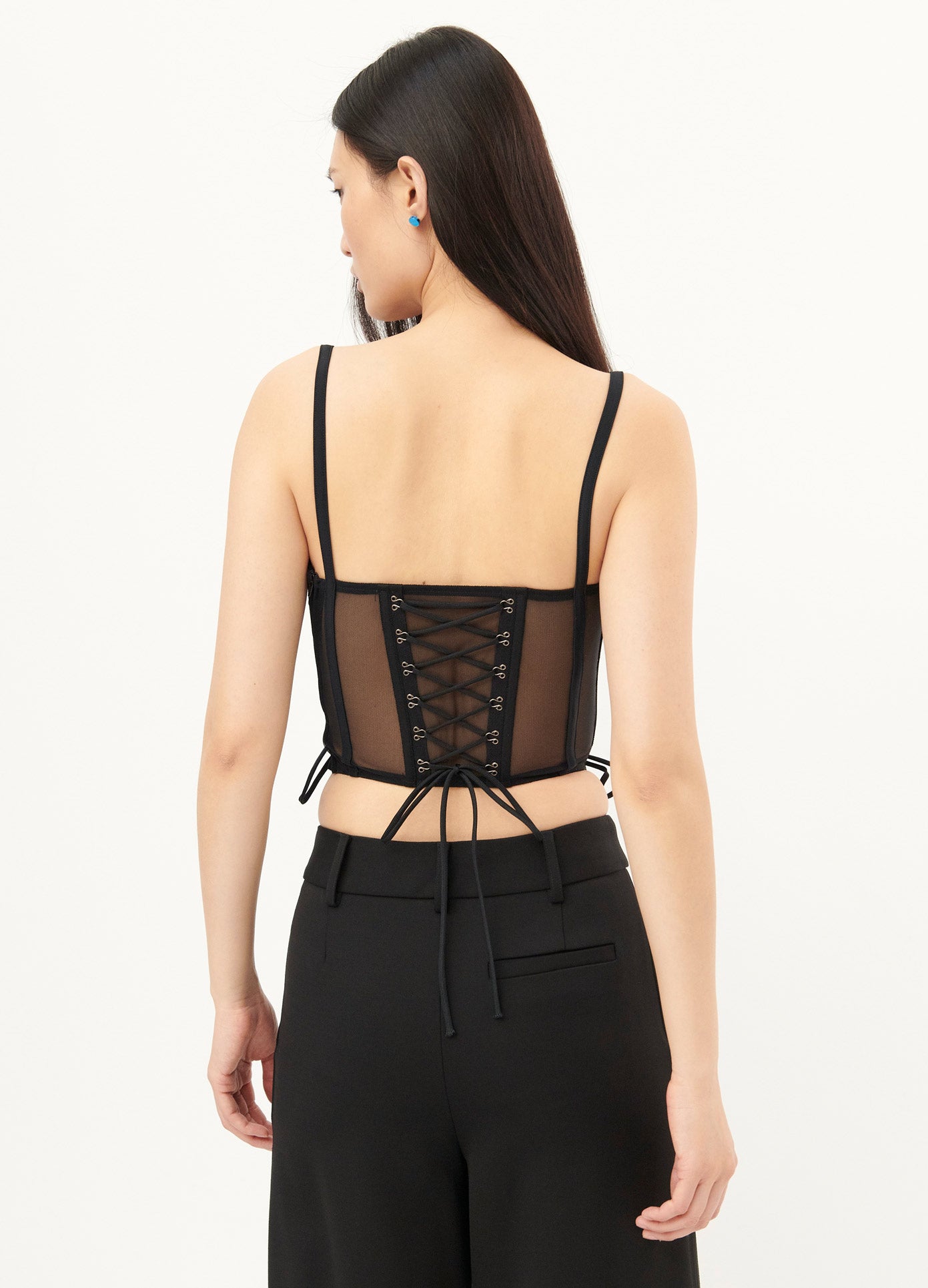 MONSE Laced Bustier in Black on Model Back View