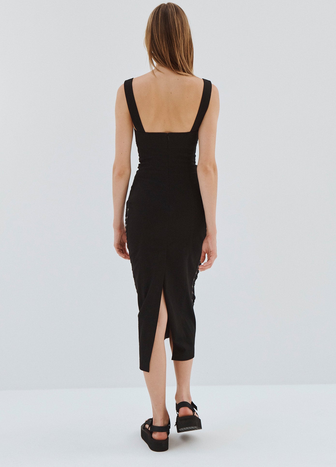 MONSE Laced Detail Dress in Black on Model Back View