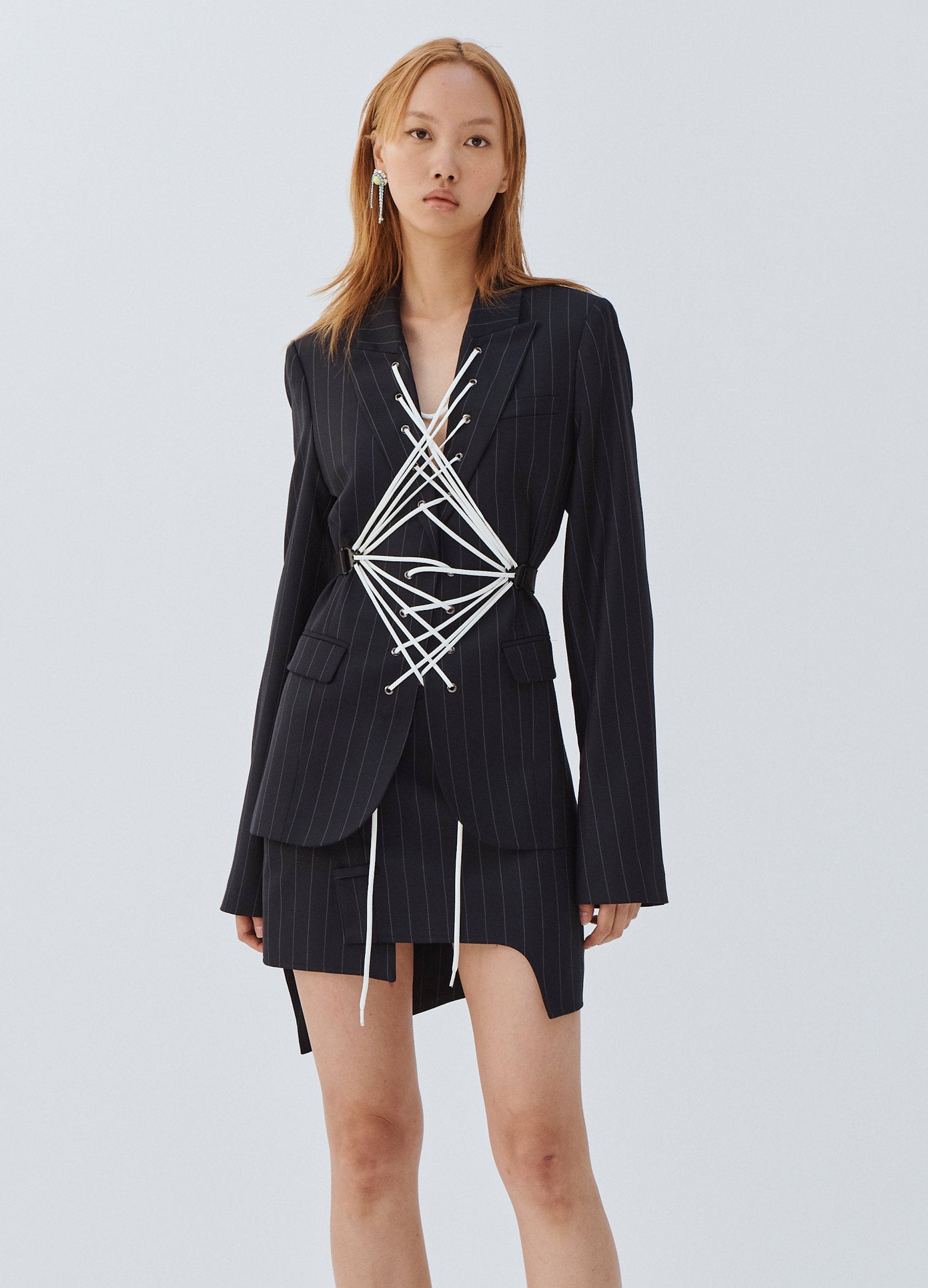 MONSE Laced Up Blazer in Midnight on Model Front View
