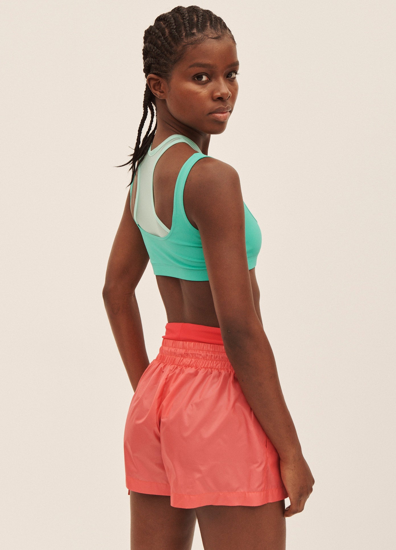 MONSE Layered Short in Deep Pink on Model Back View