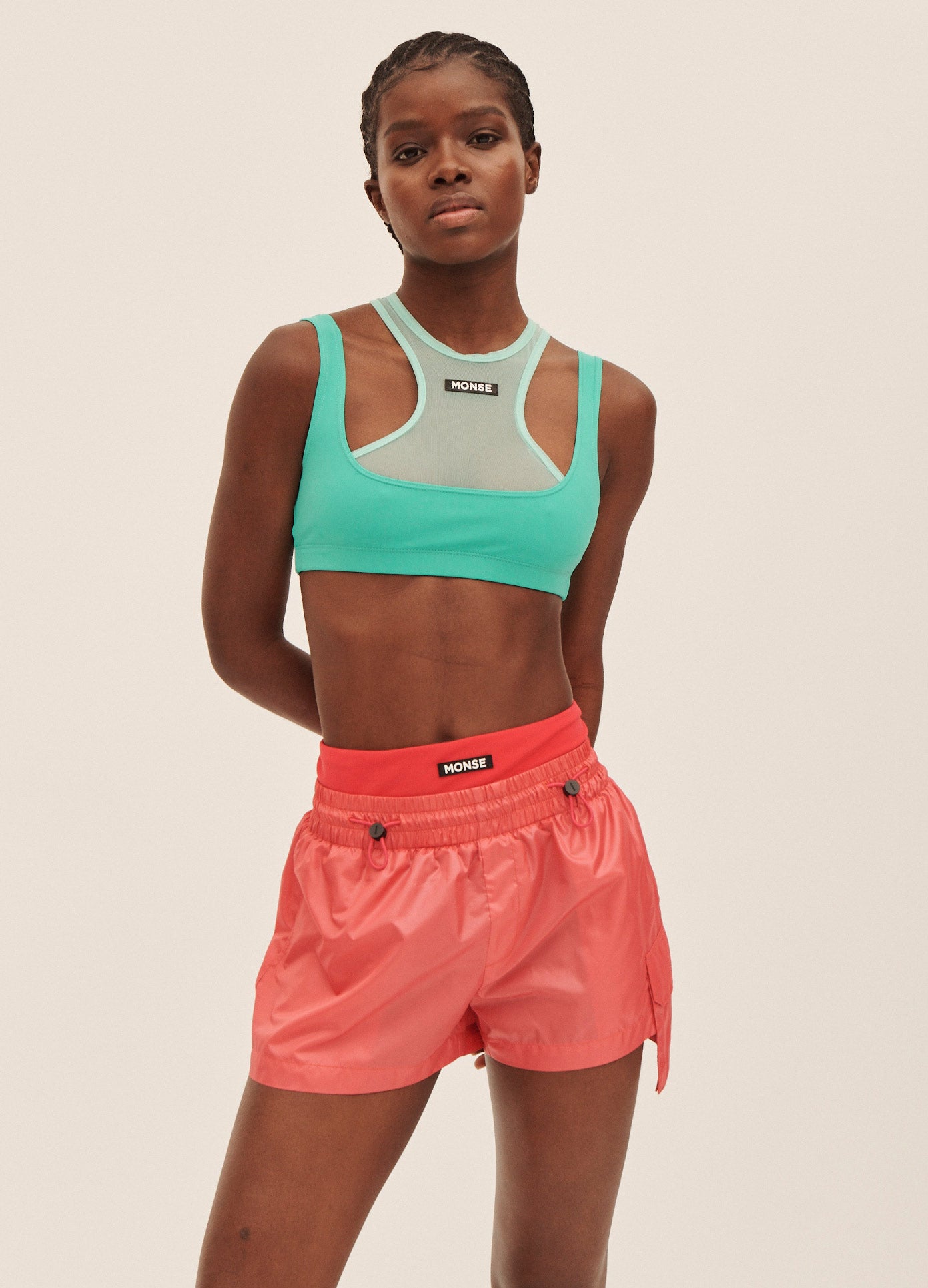MONSE Layered Short in Deep Pink on Model Front View
