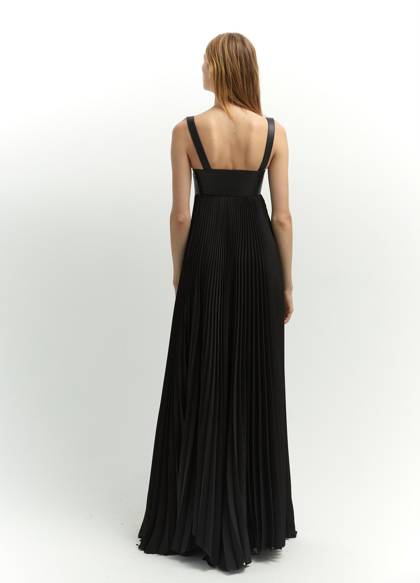 MONSE Leather Criss Cross Dress in Black on Model Back View