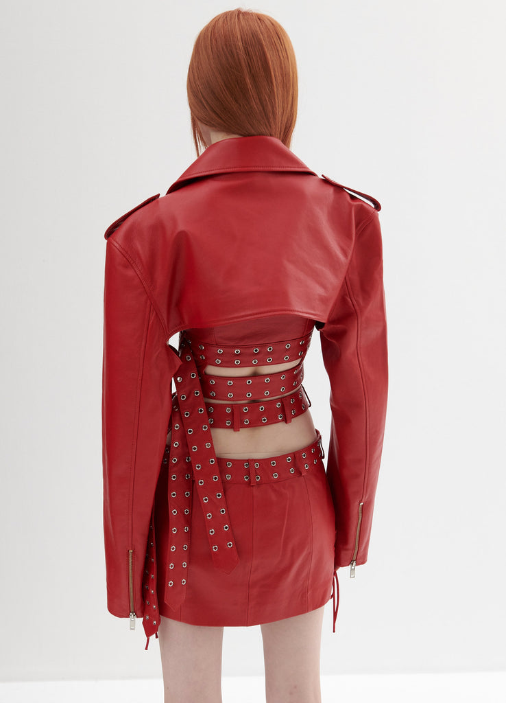 Leather Cropped Jacket in Red UC Taylor Leather