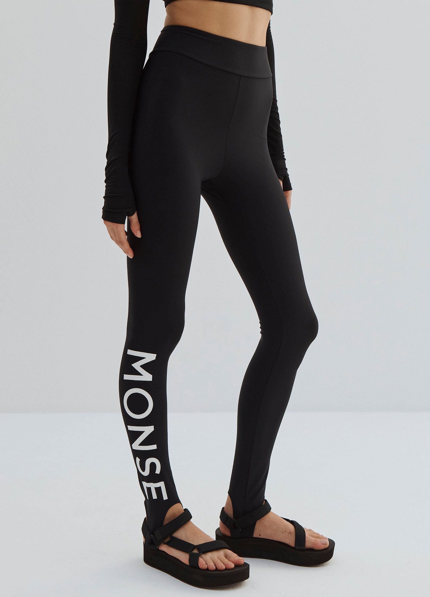 MONSE Logo Artwork Leggings in Black on Model Full Front Detailed View