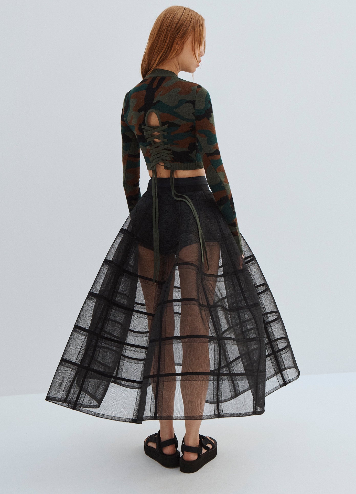 MONSE Long Crinoline Petticoat in Black on Model Full Back View