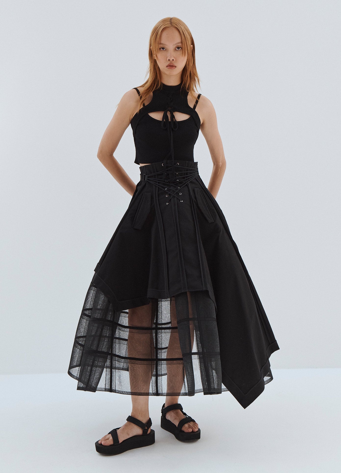 MONSE Long Crinoline Petticoat in Black on Model Full Front Alternate View