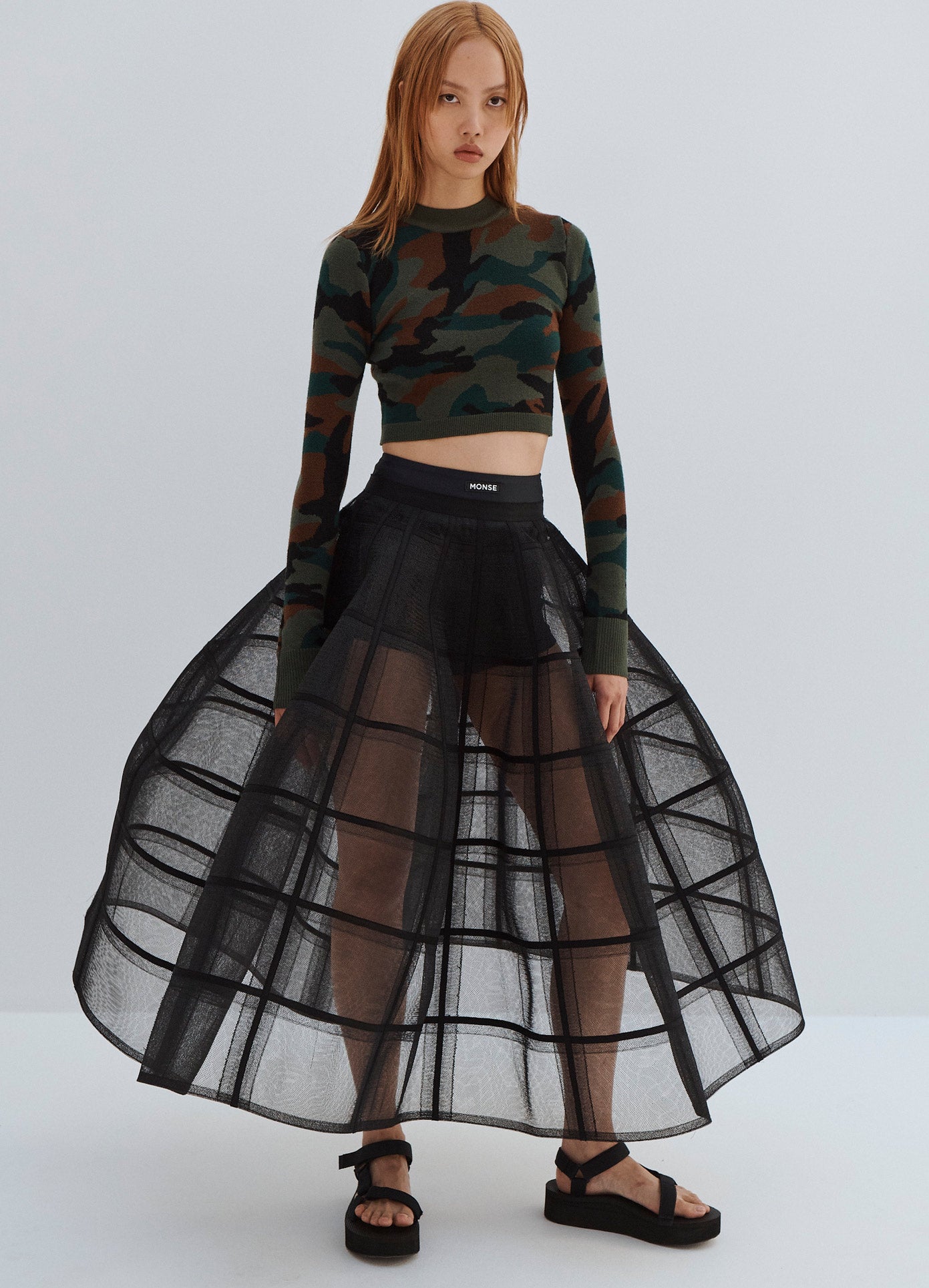 MONSE Long Crinoline Petticoat in Black on Model Full Front View