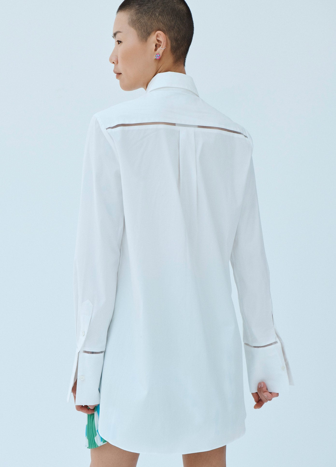 MONSE Mesh Inset Shirt in White on Model Back View