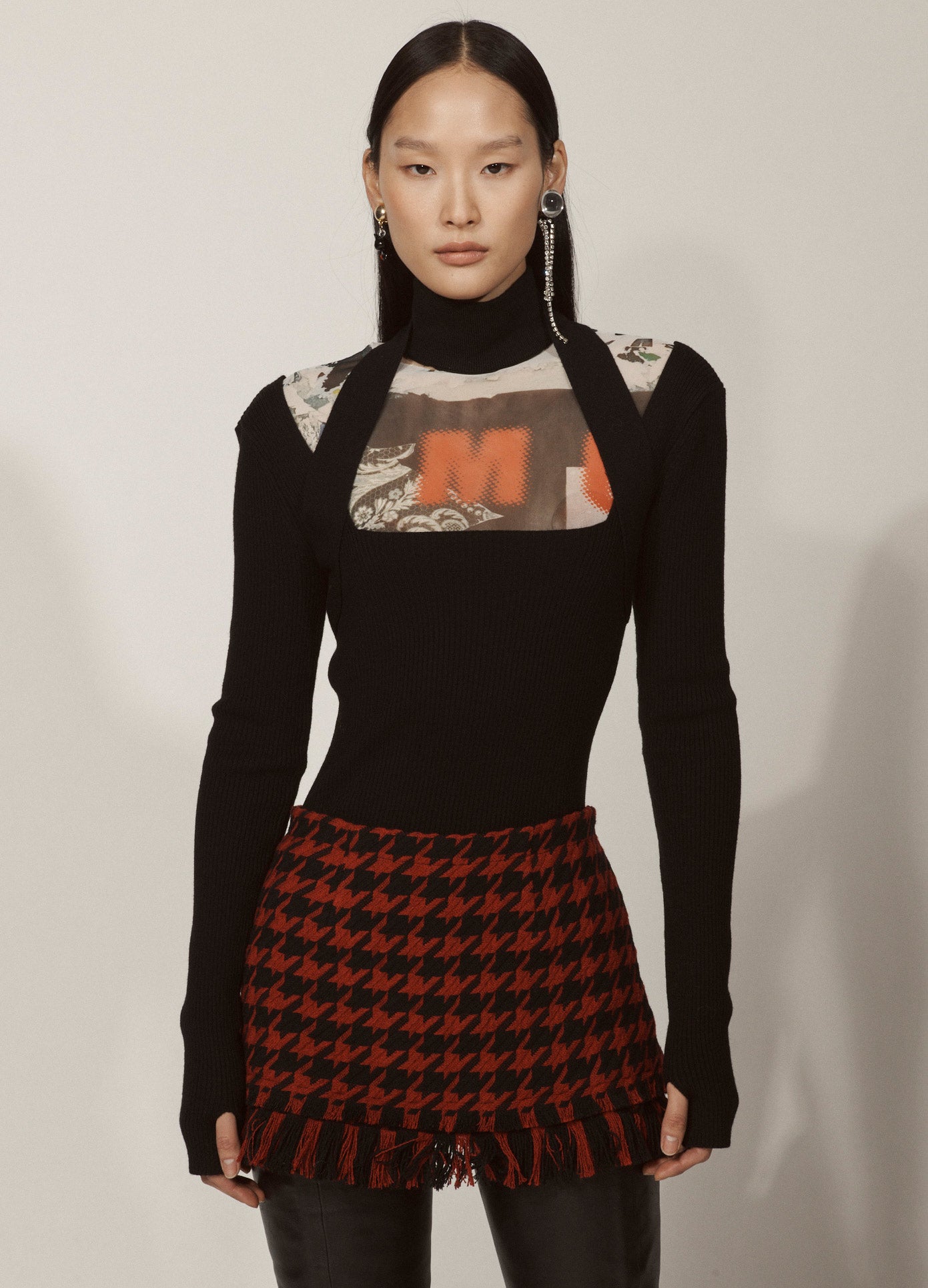 MONSE Neckband Knit Top in Black on Model Lookbook Front View