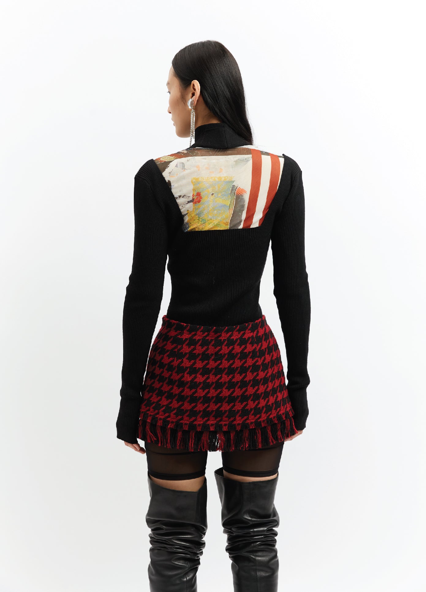 MONSE Neckband Knit Top in Black on Model Full Back View