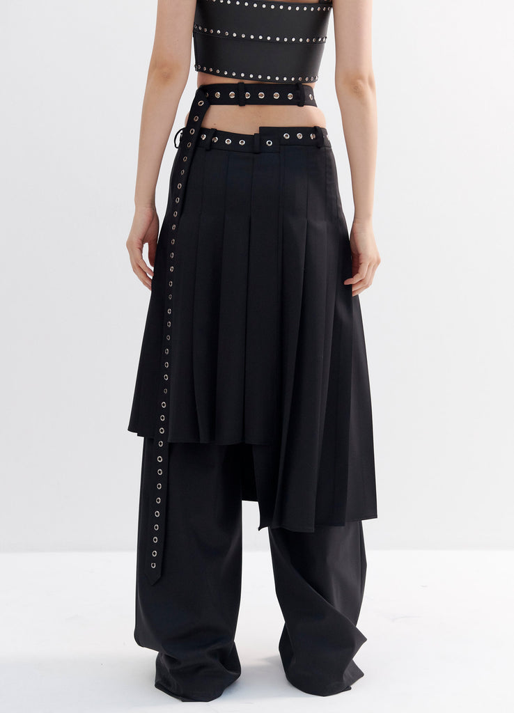 2024 お歳暮【公式】 - 人気ブランド Pleated Criss Wool Stretch Black in Skirt Trouser Waist Cross パンツ