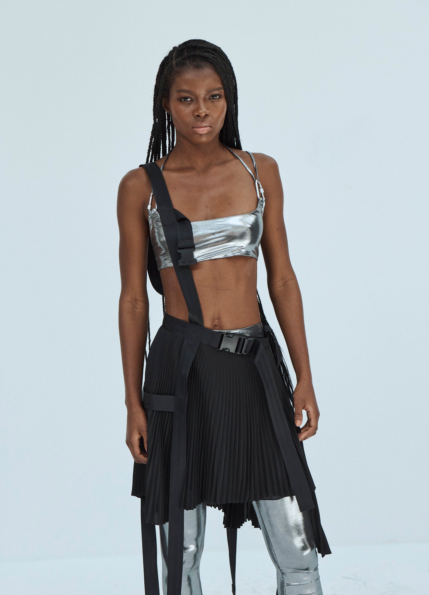 Pleated Harness Detail Skirt in Black