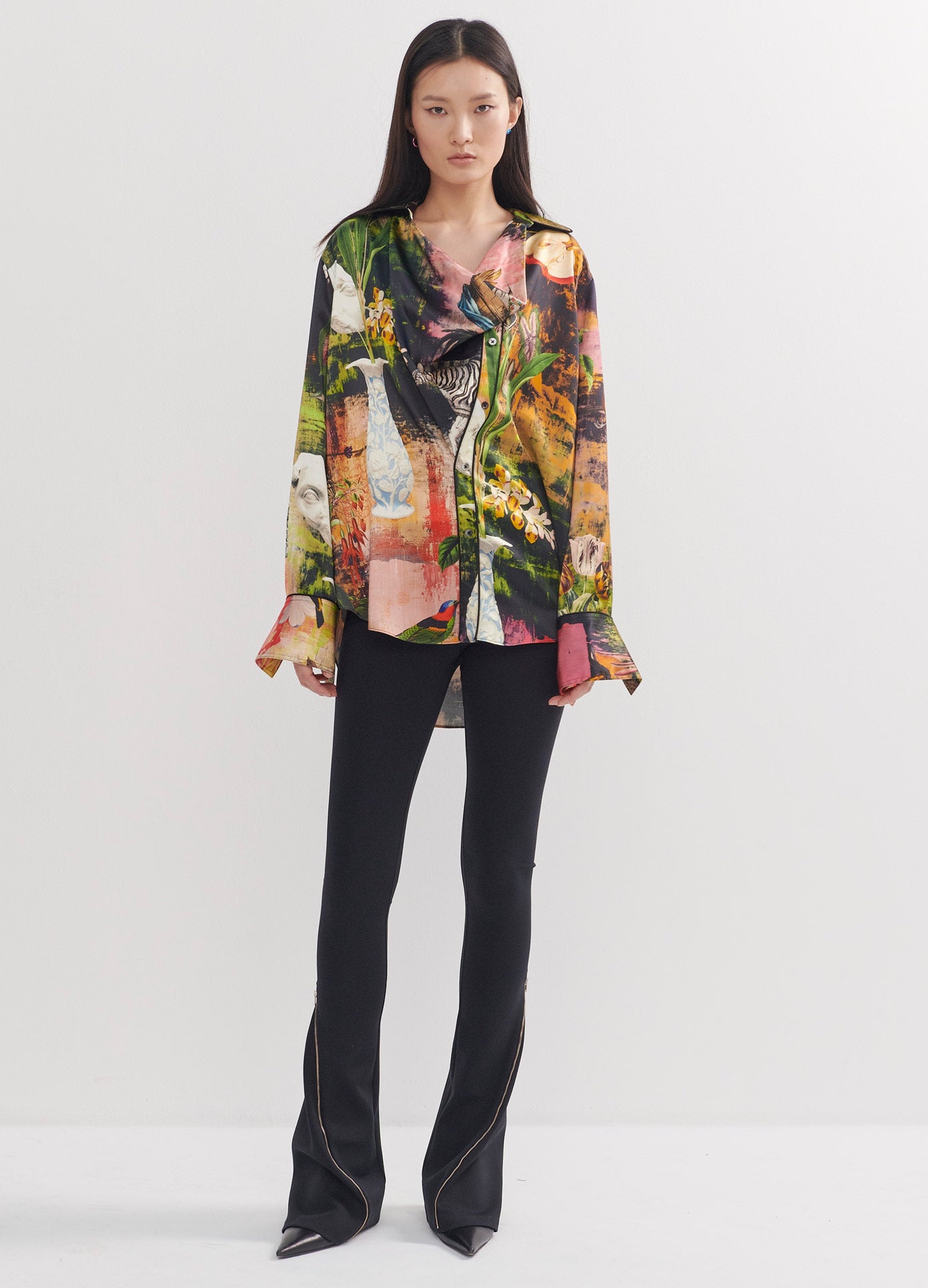 MONSE Print Cowl Blouse in Print Multi on Model Full Front View