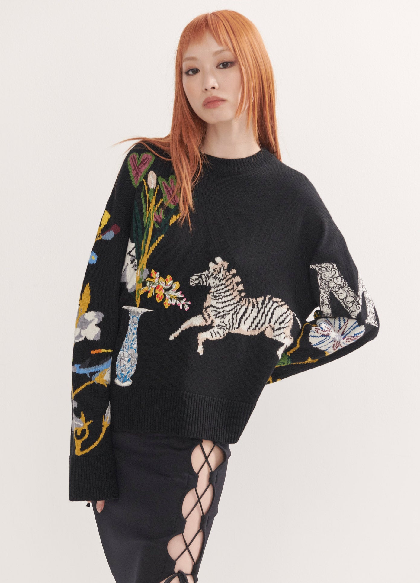MONSE Print Pullover in Black on Model Front View