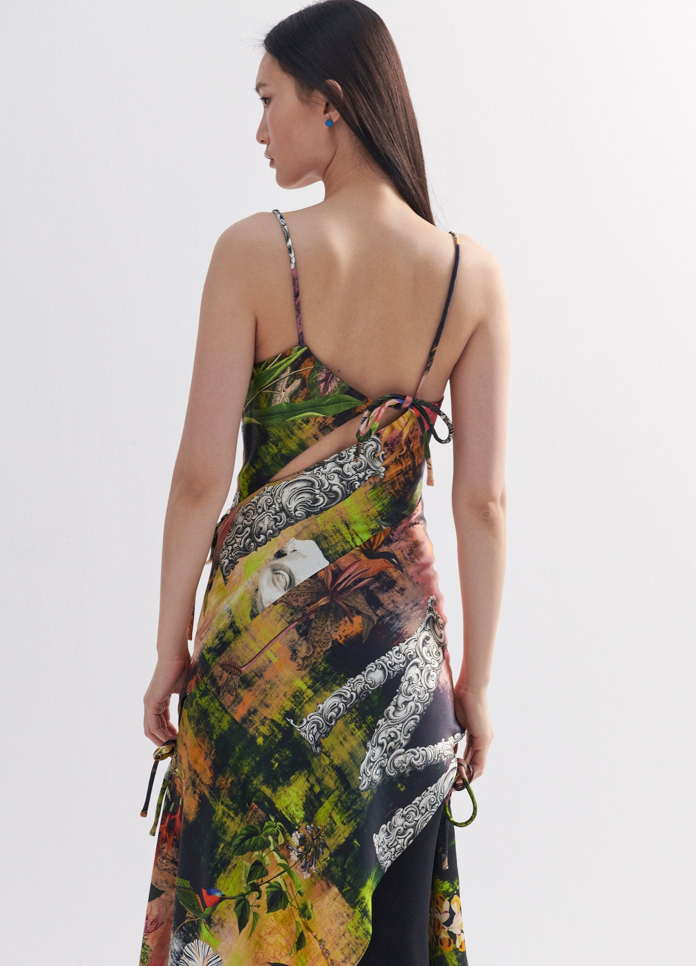 MONSE Print Slip Dress in Print Multi on Model Back View