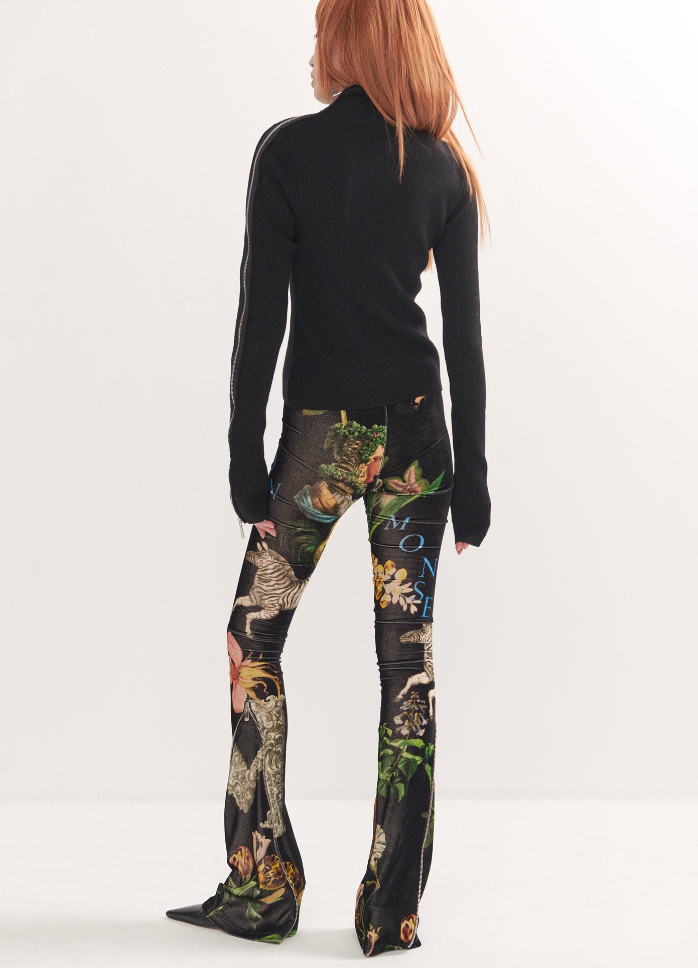 MONSE Print Velvet Leggings in Black Print on Model Back View