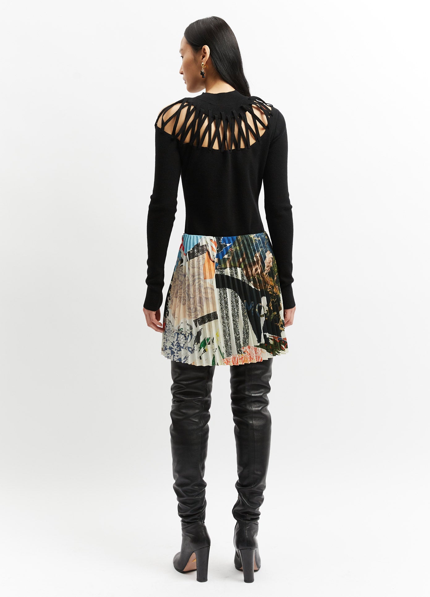 MONSE Printed Pleated Skirt in Black Multi on Model Full Back View