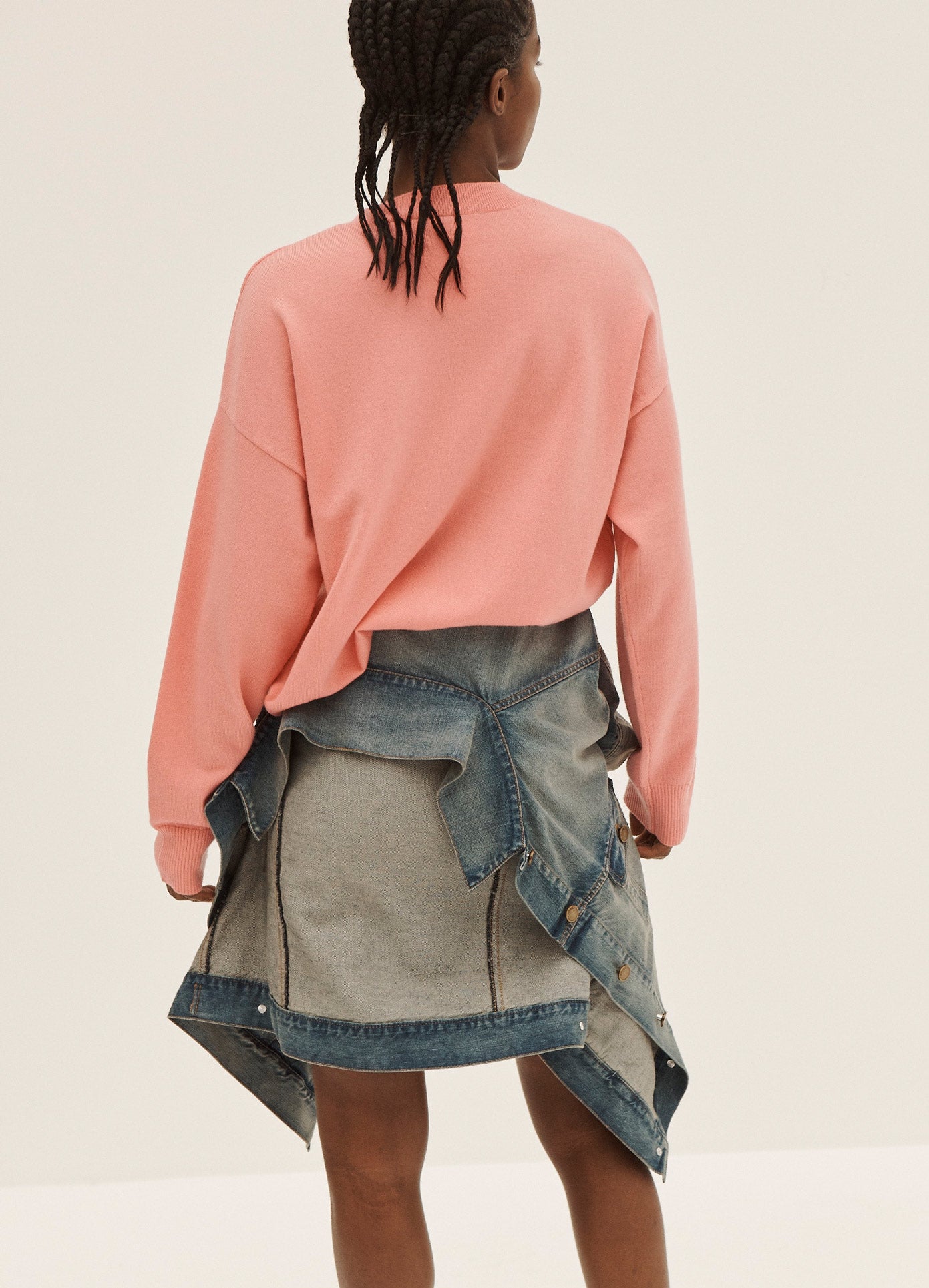 MONSE Ransom Letters Pullover Sweater in Pink on Model Back View