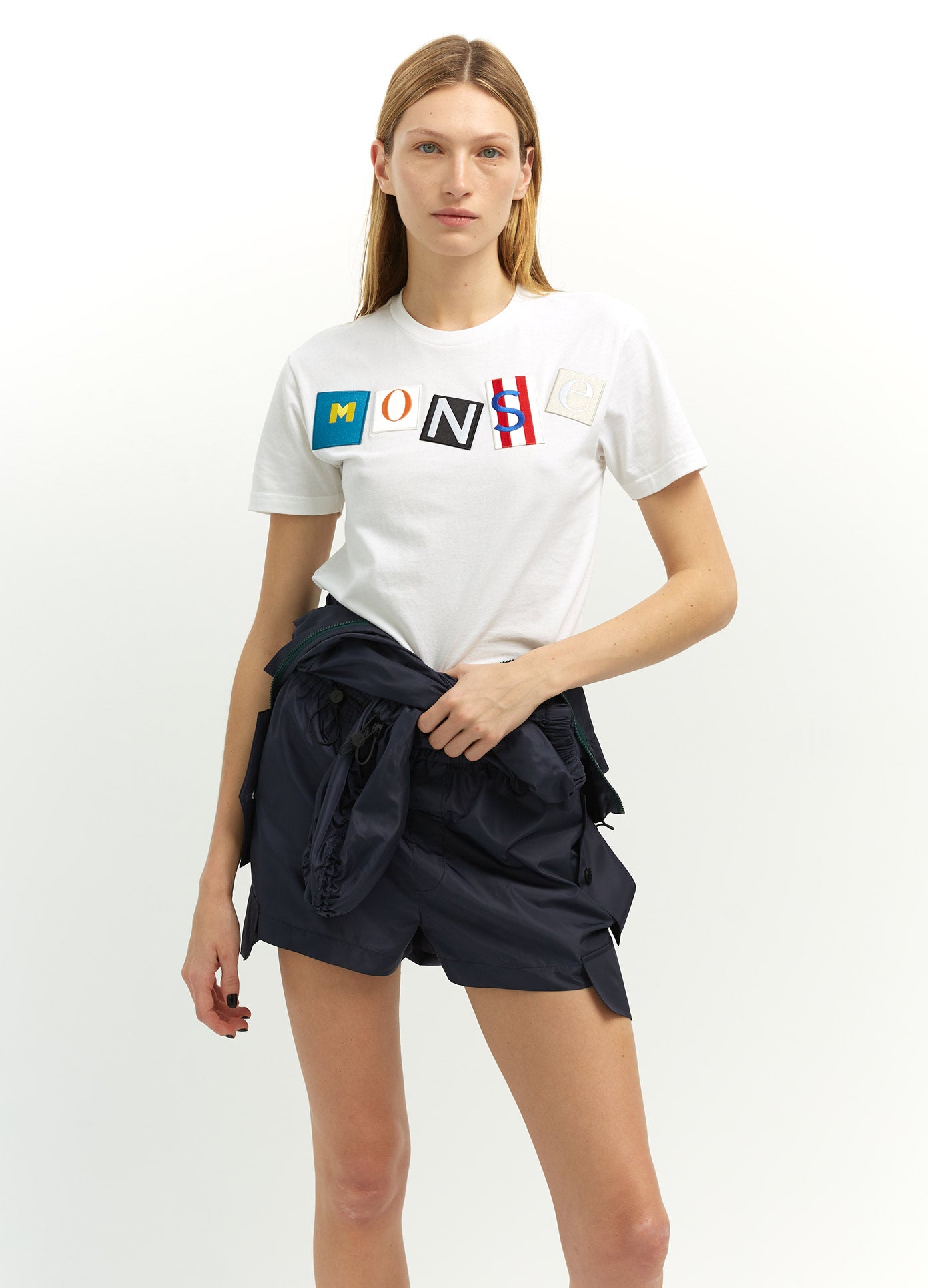 MONSE Ransom Letters Tee in White on Model Front View