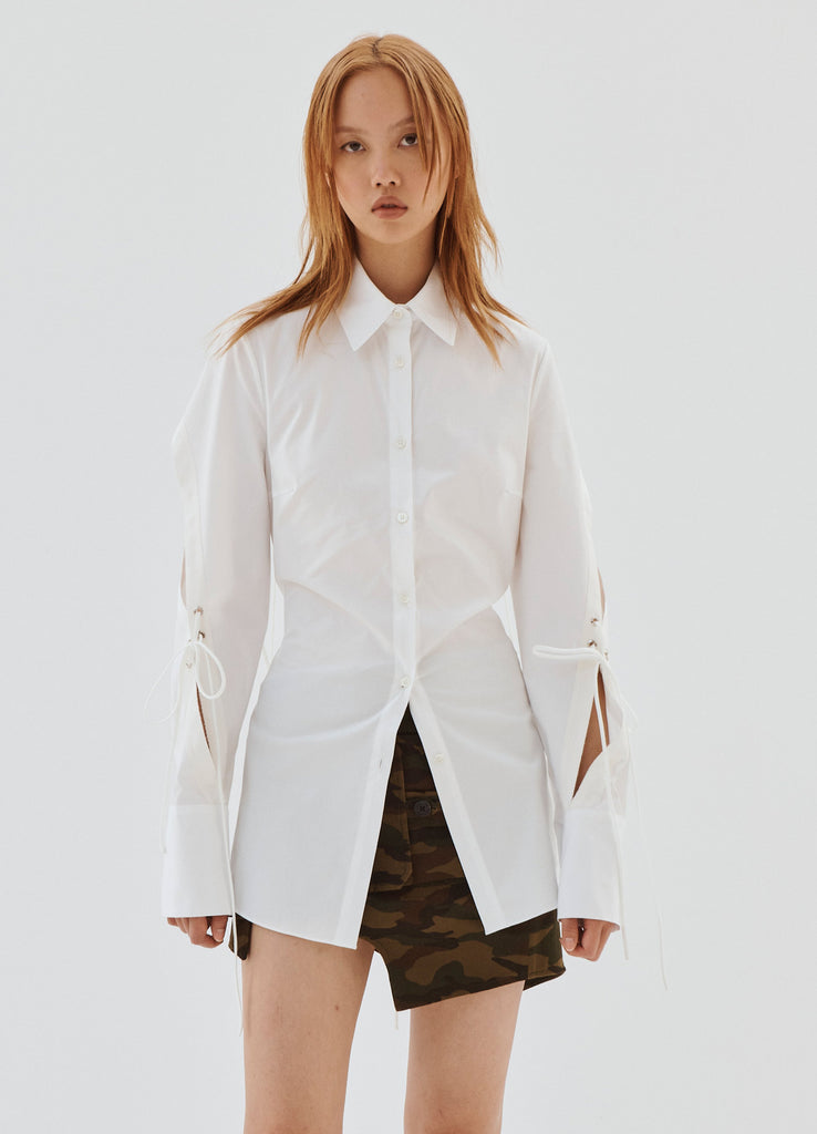 Shirt with Slash and Lacing Detail in White
