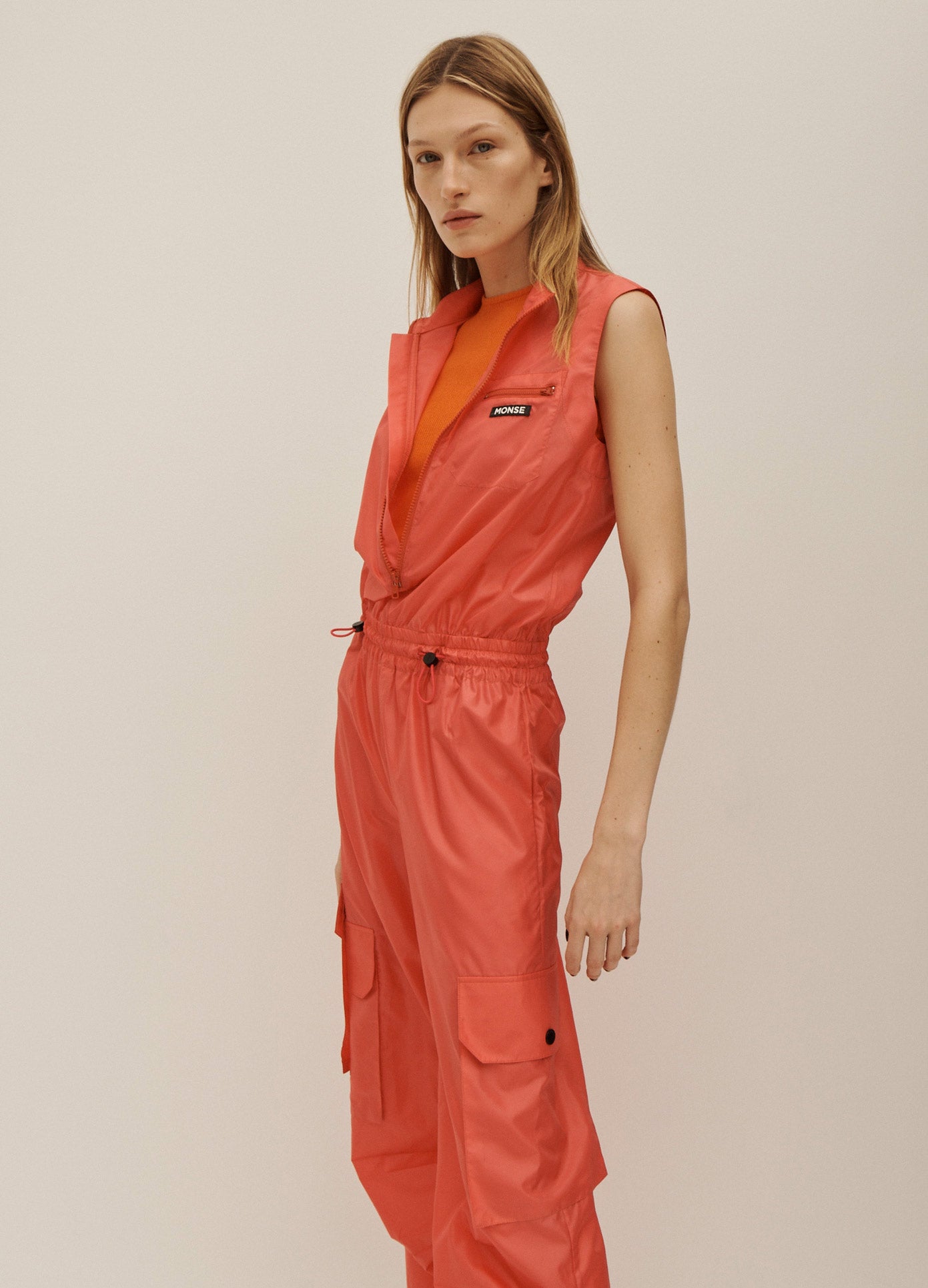 MONSE Sleeveless Jumpsuit in Deep Pink on Model Side View