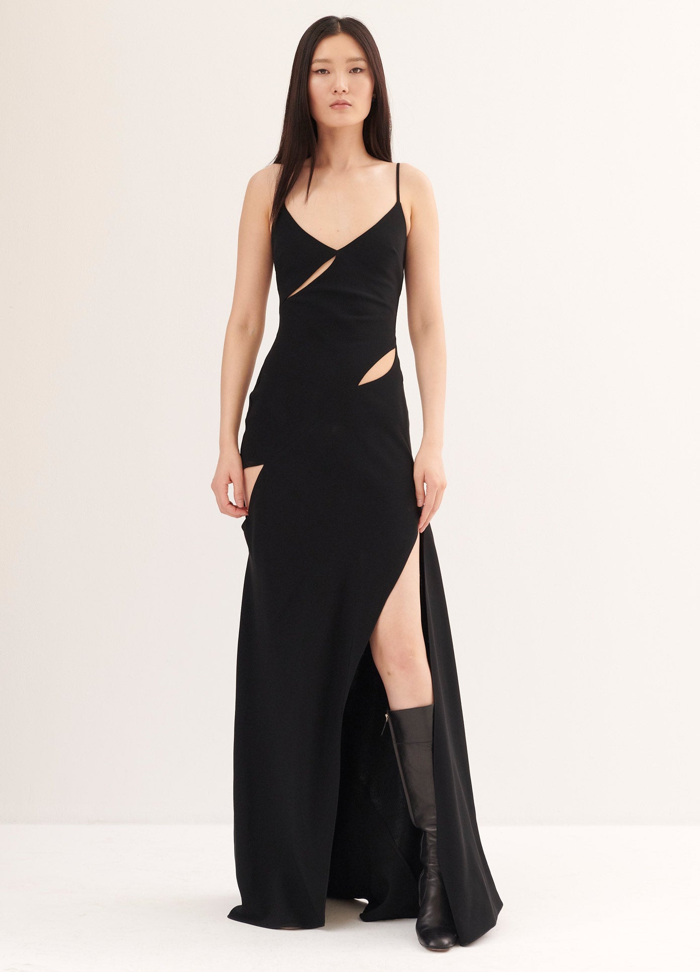 MONSE Slip Dress in Black on Model Full Front View