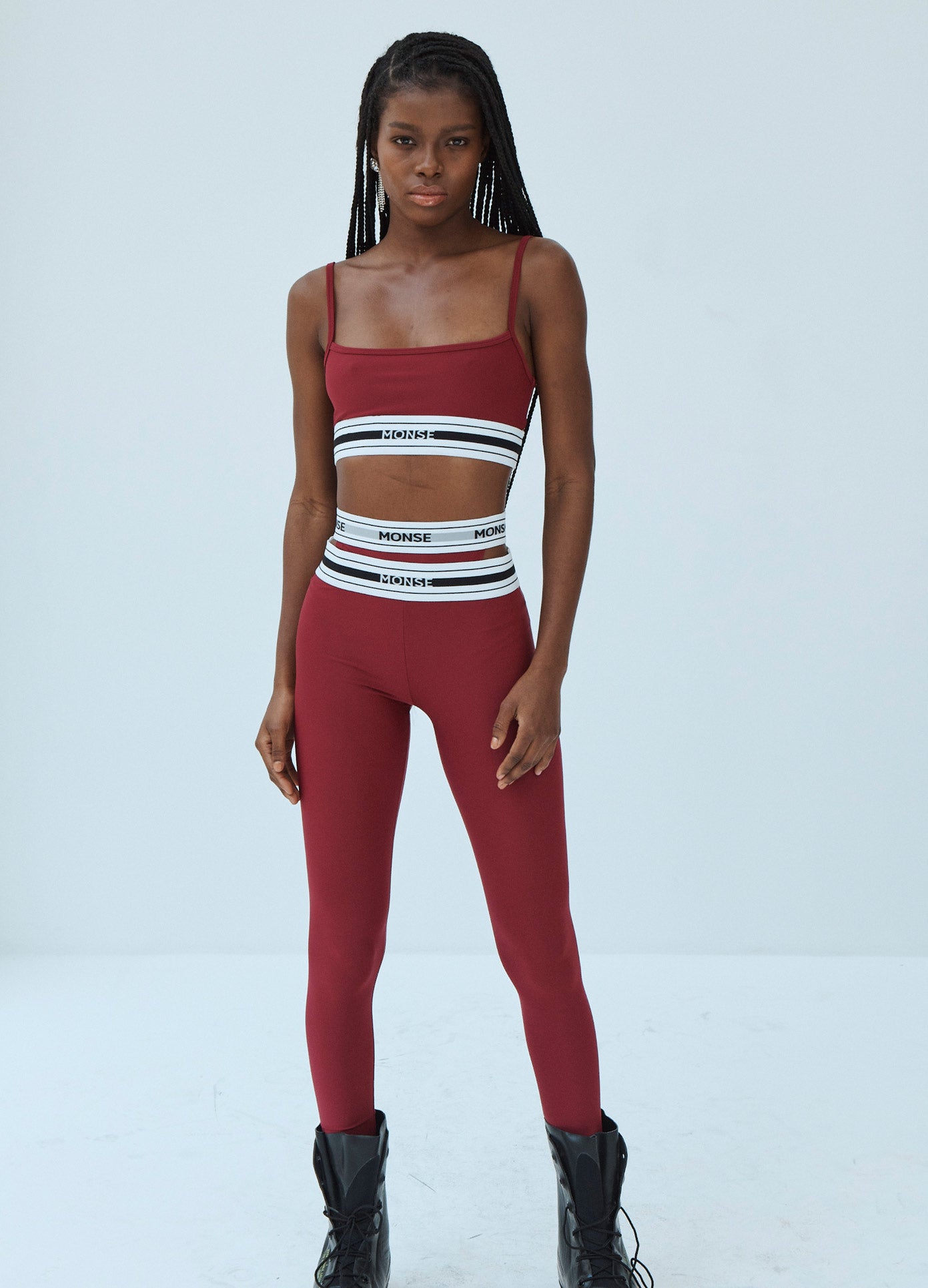 MONSE Sports Bra in Ruby on Model Front View