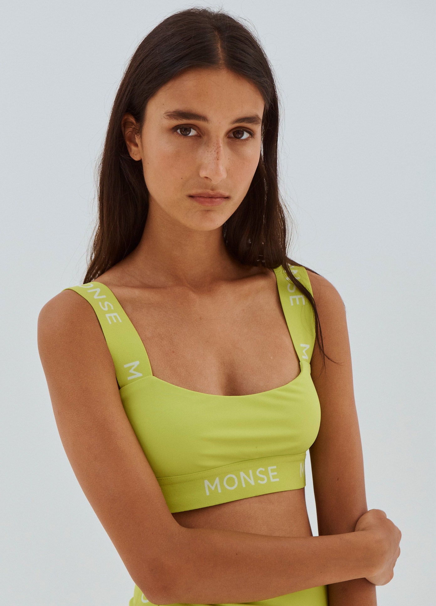 MONSE Sports Crop Top in Lime on Model Front Detailed View