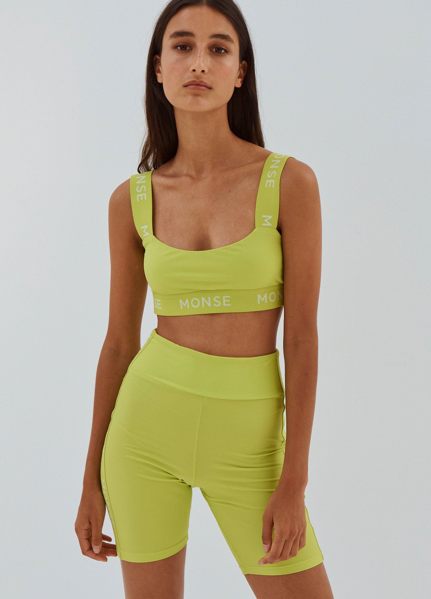 MONSE Sports Crop Top in Lime on Model Front View