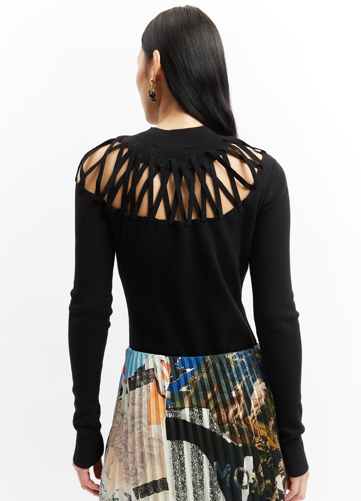 MONSE Strappy Knit Top in Black on Model Back View