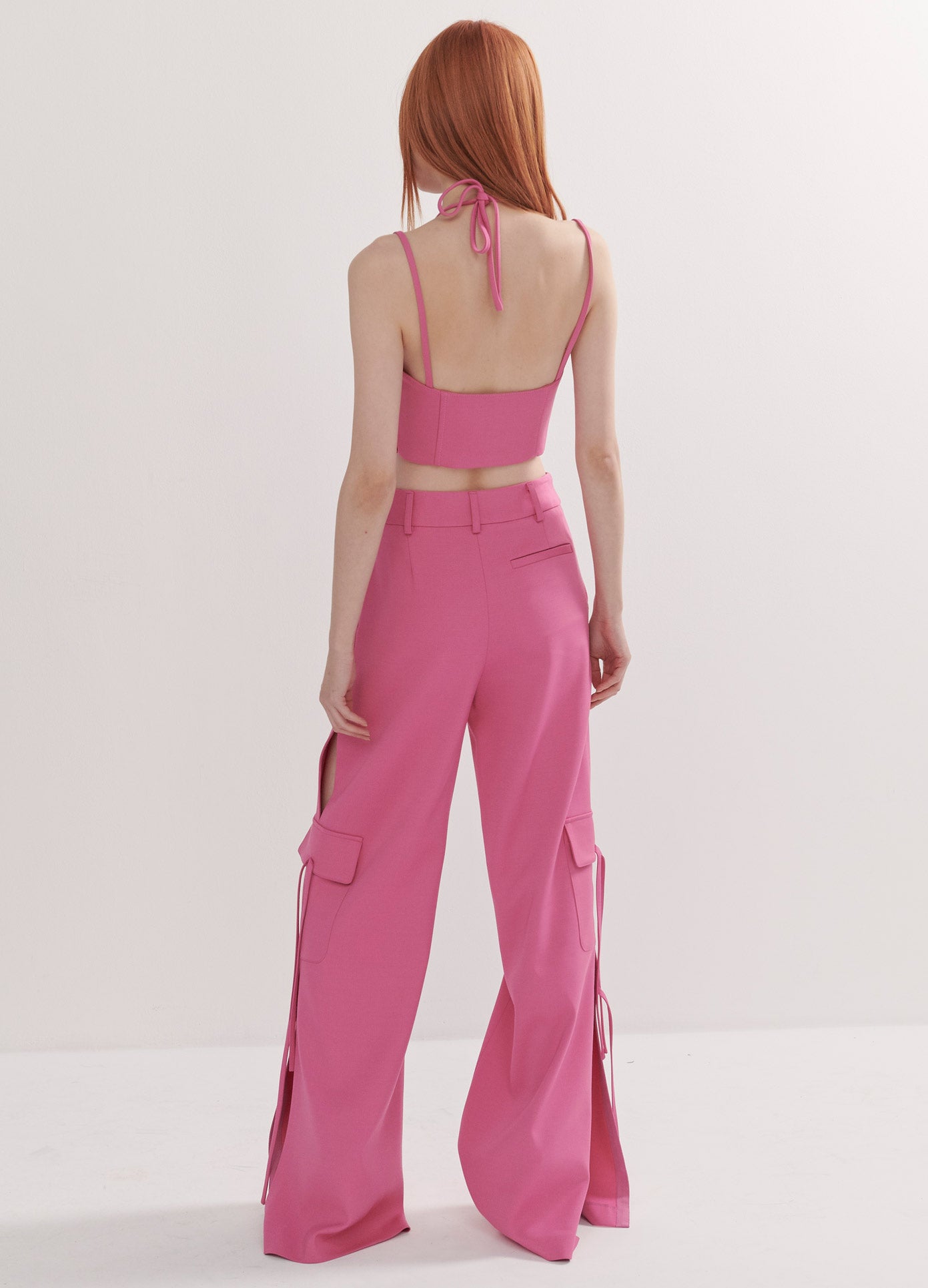 MONSE Stud Lacing Bustier in Pink on Model Full Back View