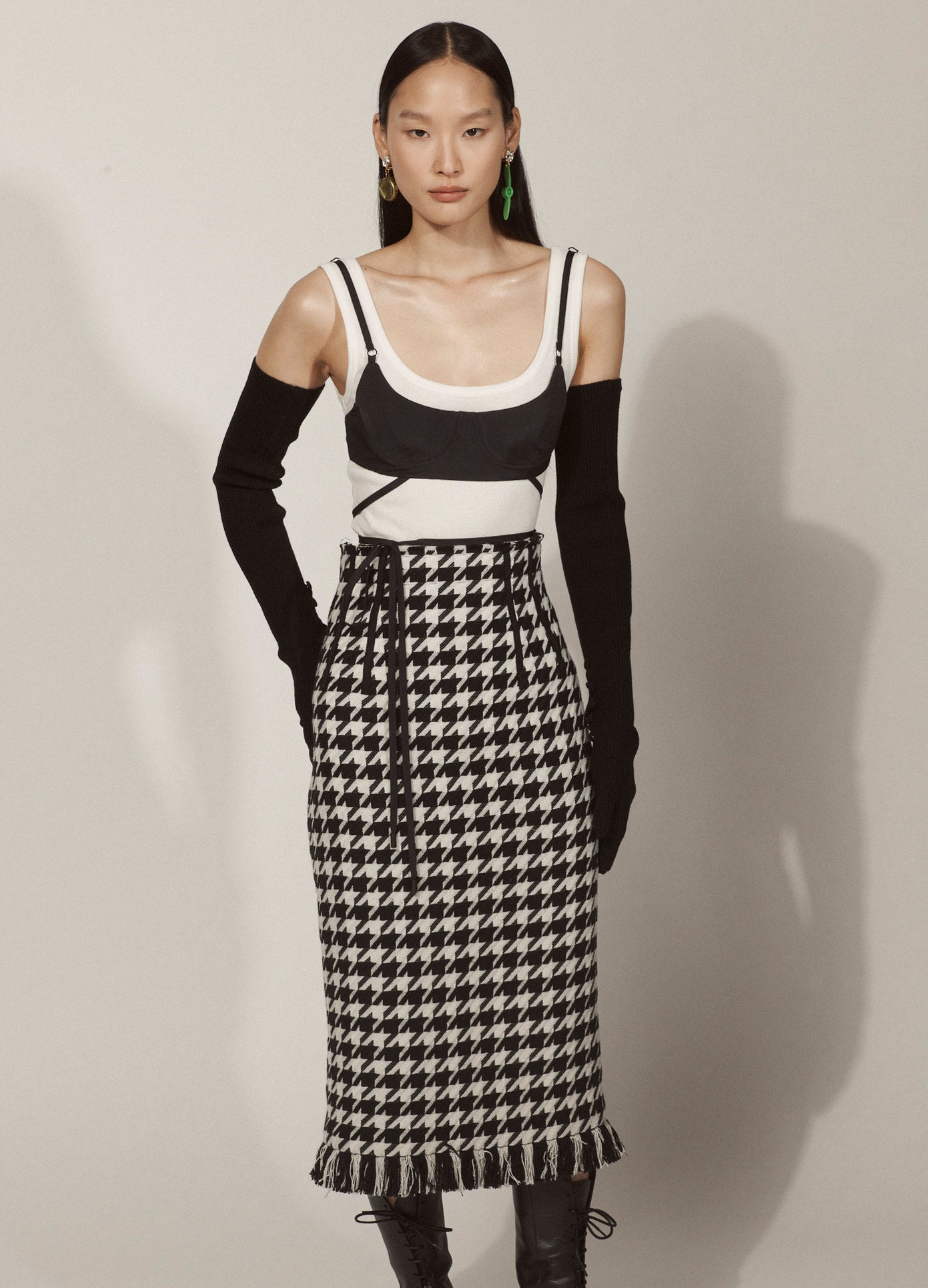 MONSE Tied Bra Tank Top in Ivory and Black on Model Lookbook Front View