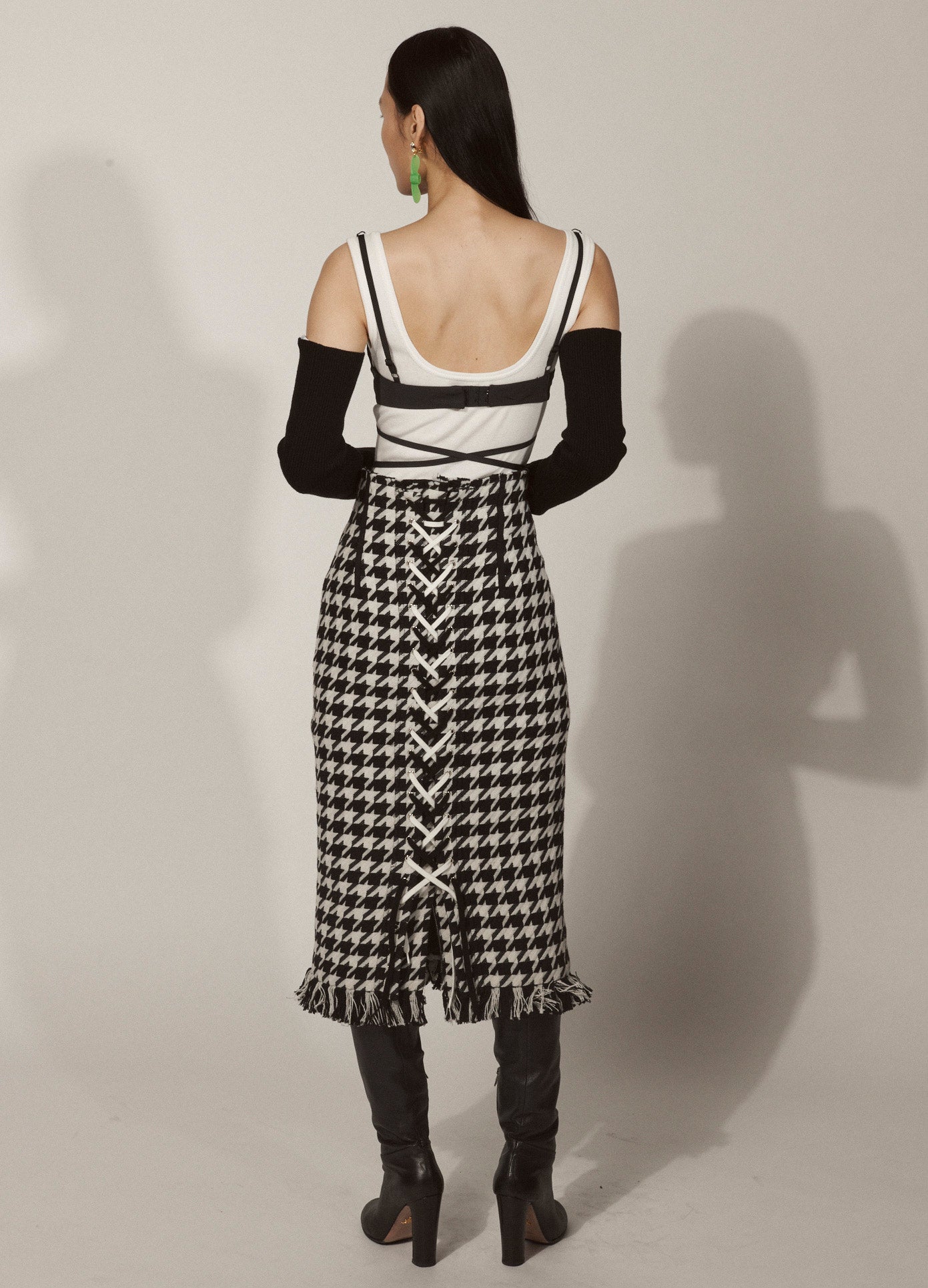 MONSE Tied Bra Tank Top in Ivory and Black on Model Lookbook Full Back View
