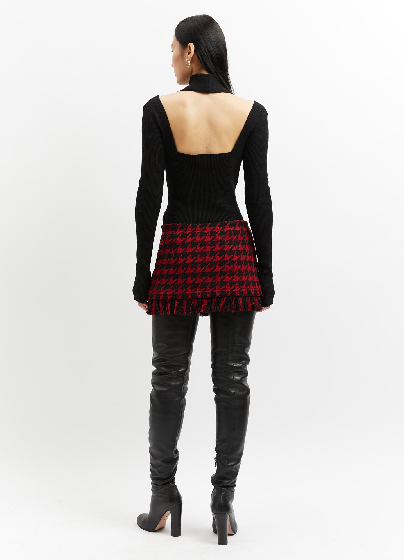 MONSE Tweed Skort in Black and Red on Model Full Back View