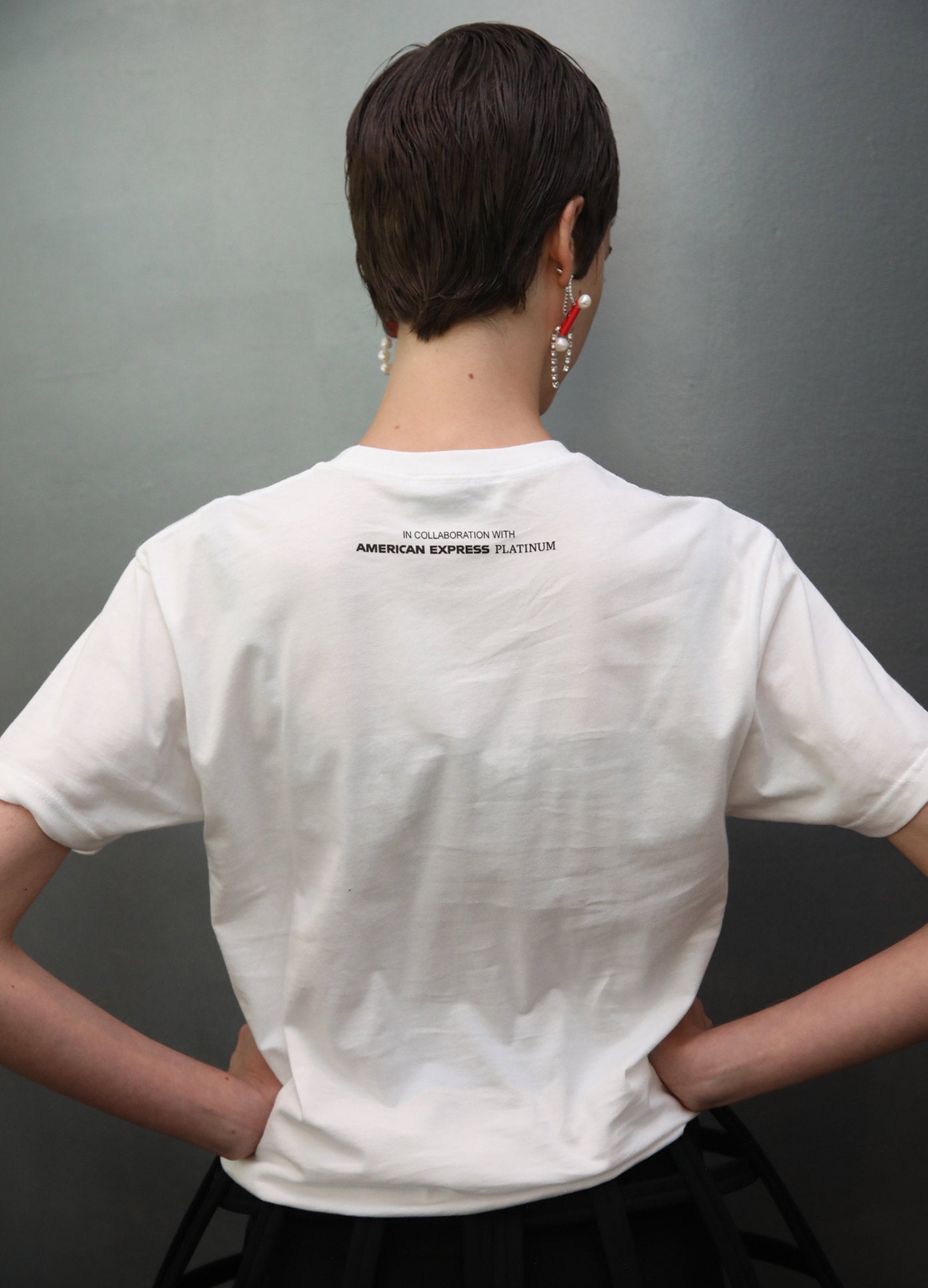 MONSE Ugly Radish X AMEX T-Shirt in White on Model Back View