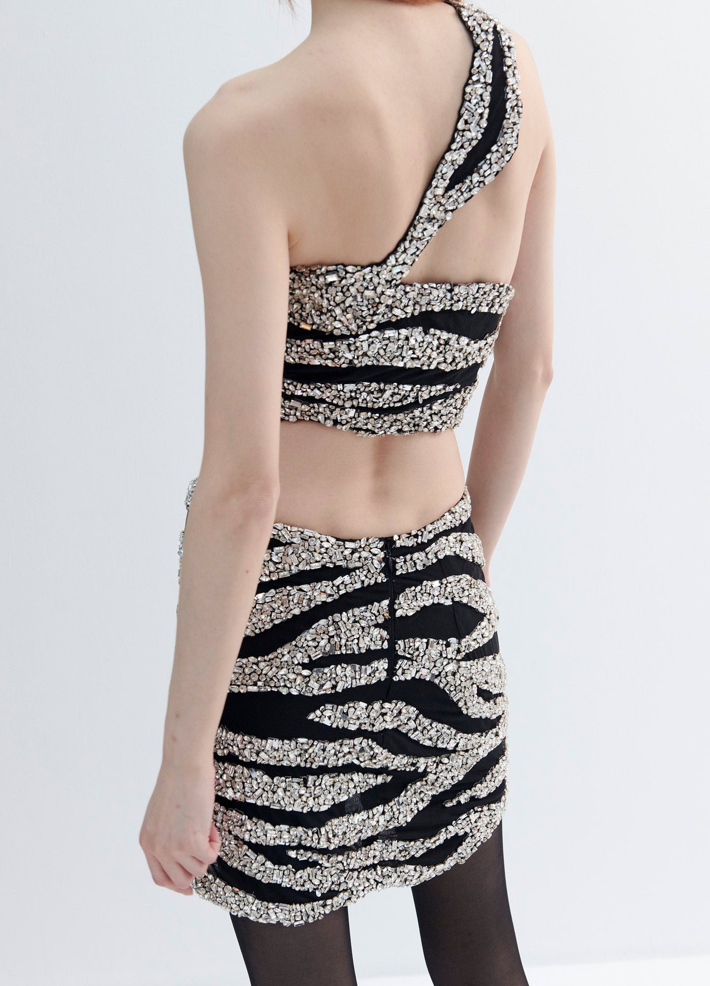 Zebra Crystal One Shoulder Cocktail